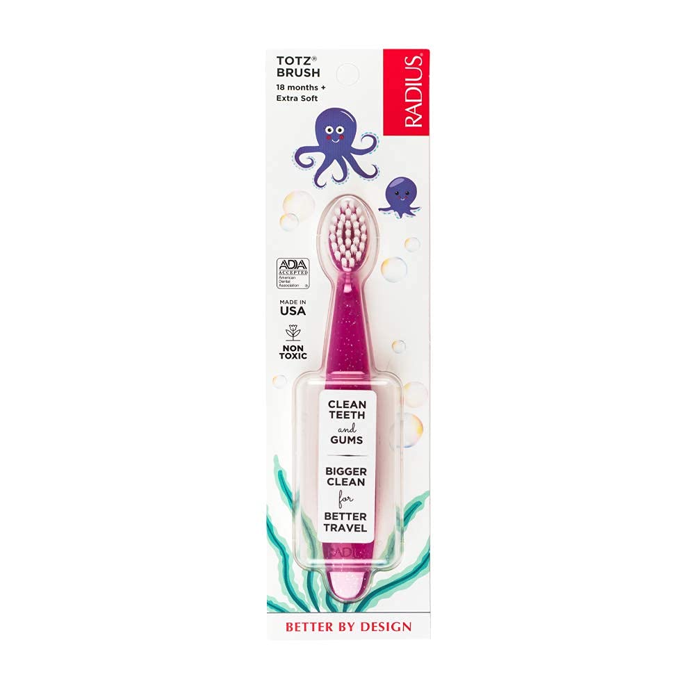 RADIUS Totz Kids Toothbrush - Extra Soft Bristles for Delicate Teeth & Gums, BPA-Free - Pink Sparkle