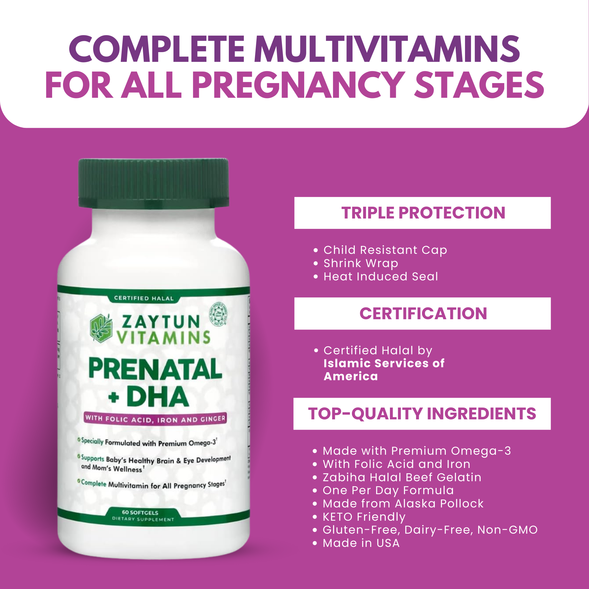 Prenatal Vitamins | DHA & Ginger, 60 Count