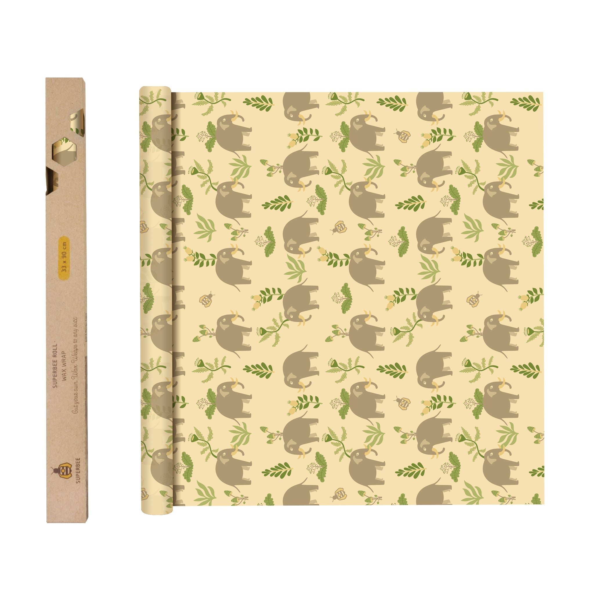 Beeswax Wrap Roll - Elephants  35" x 13"