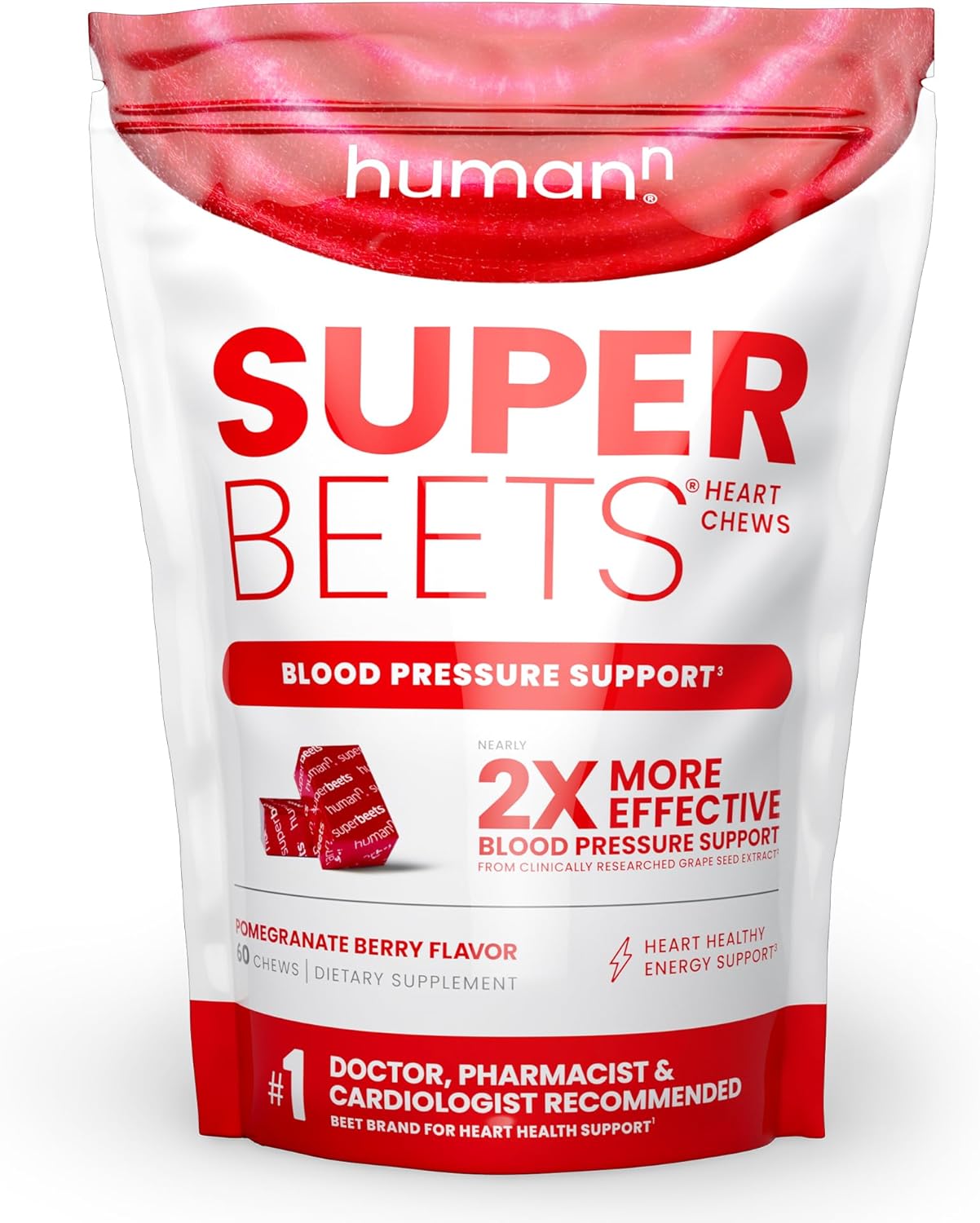 humanN SuperBeets Heart Chews - Blood Pressure & Energy Support, Grape Seed Extract - 60 Count