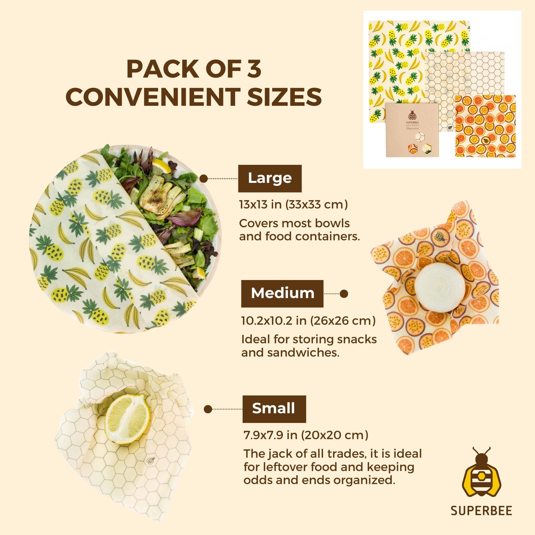 Beeswax Wraps “Beeginner” Set of 3 Sizes - Summer Vibes