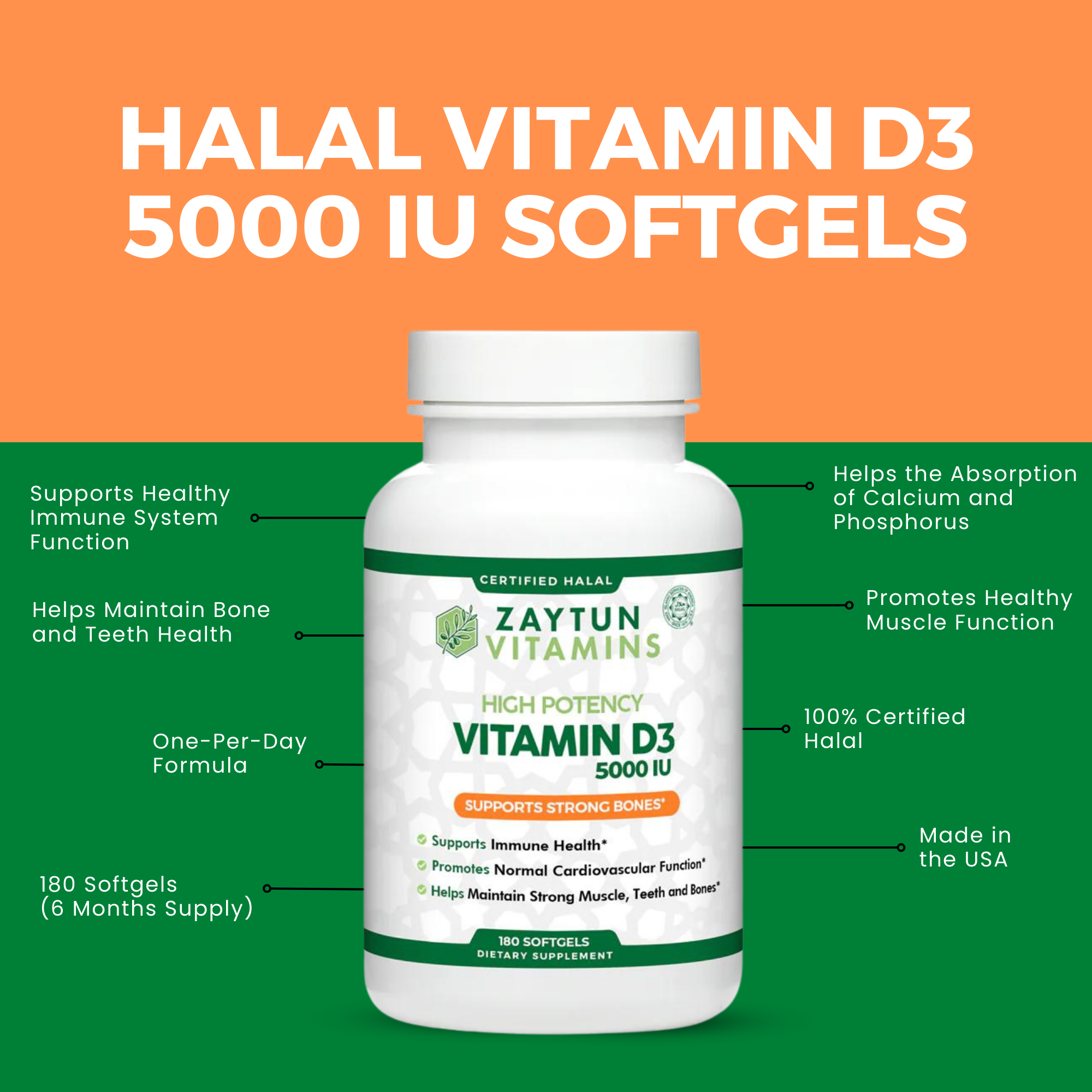 Vitamin D3 Softgels | Halal, 5000 IU