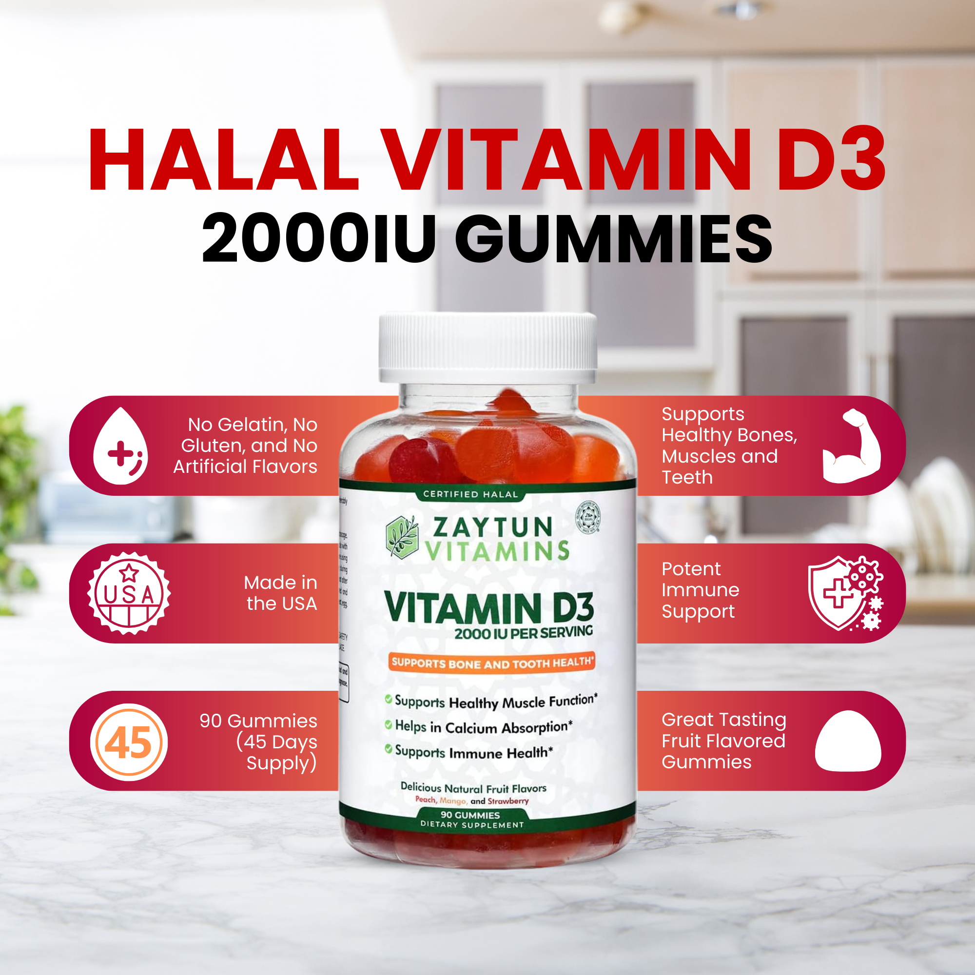 Vitamins & Supplements | Halal Vitamin D3 Gummies, 2000 IU, 3 Pack