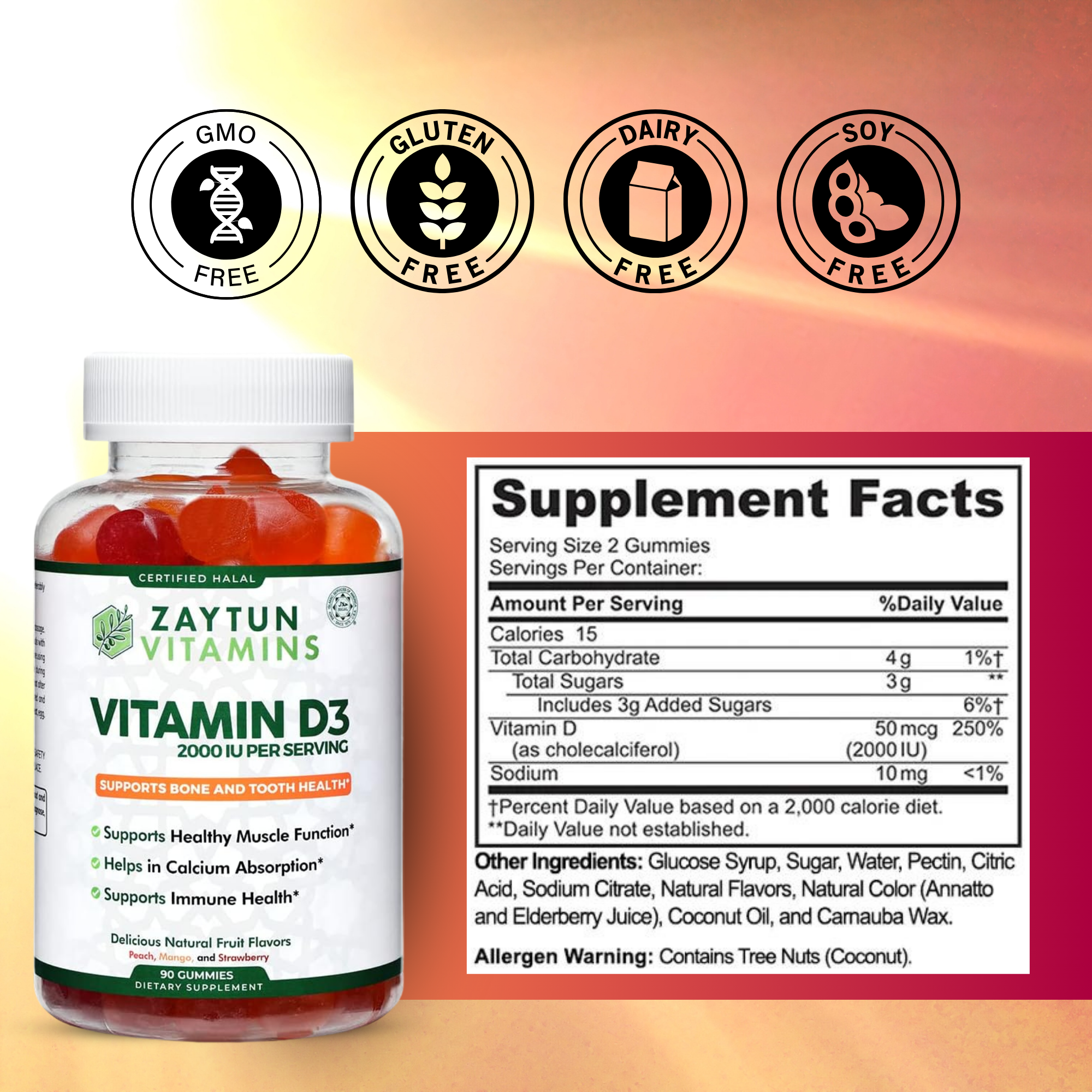 Vitamins & Supplements | Halal Vitamin D3 Gummies, 2000 IU, 3 Pack