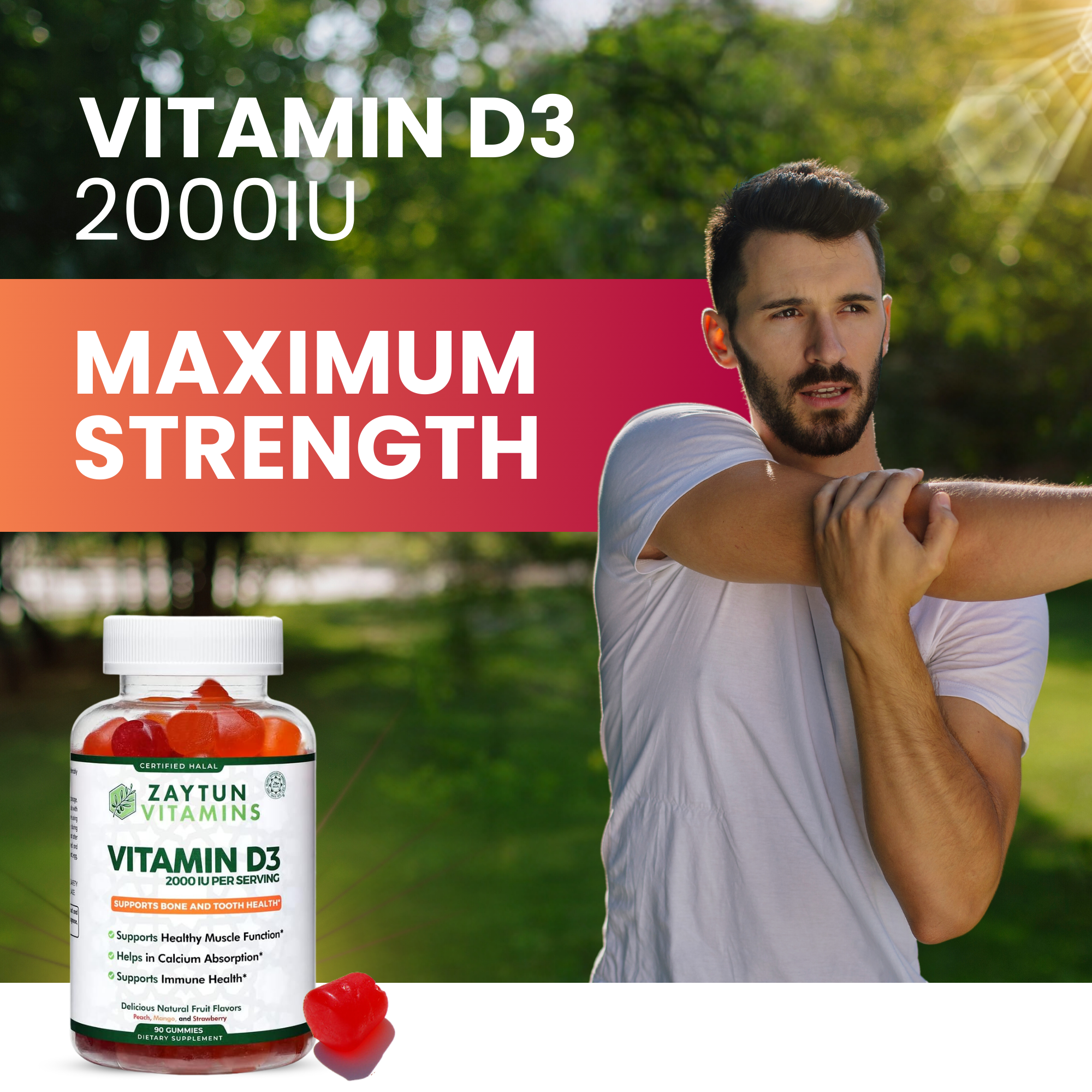 Vitamins & Supplements | Halal Vitamin D3 Gummies, 2000 IU, 3 Pack