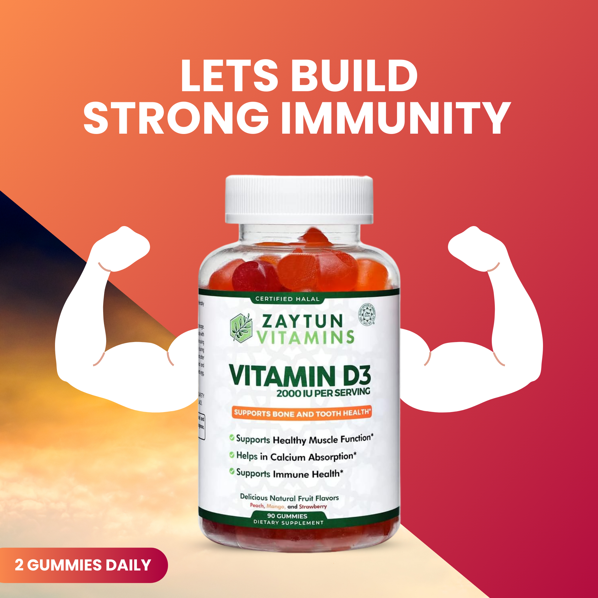 Vitamin D3 Gummies | Halal, 2000 IU, 60 Count