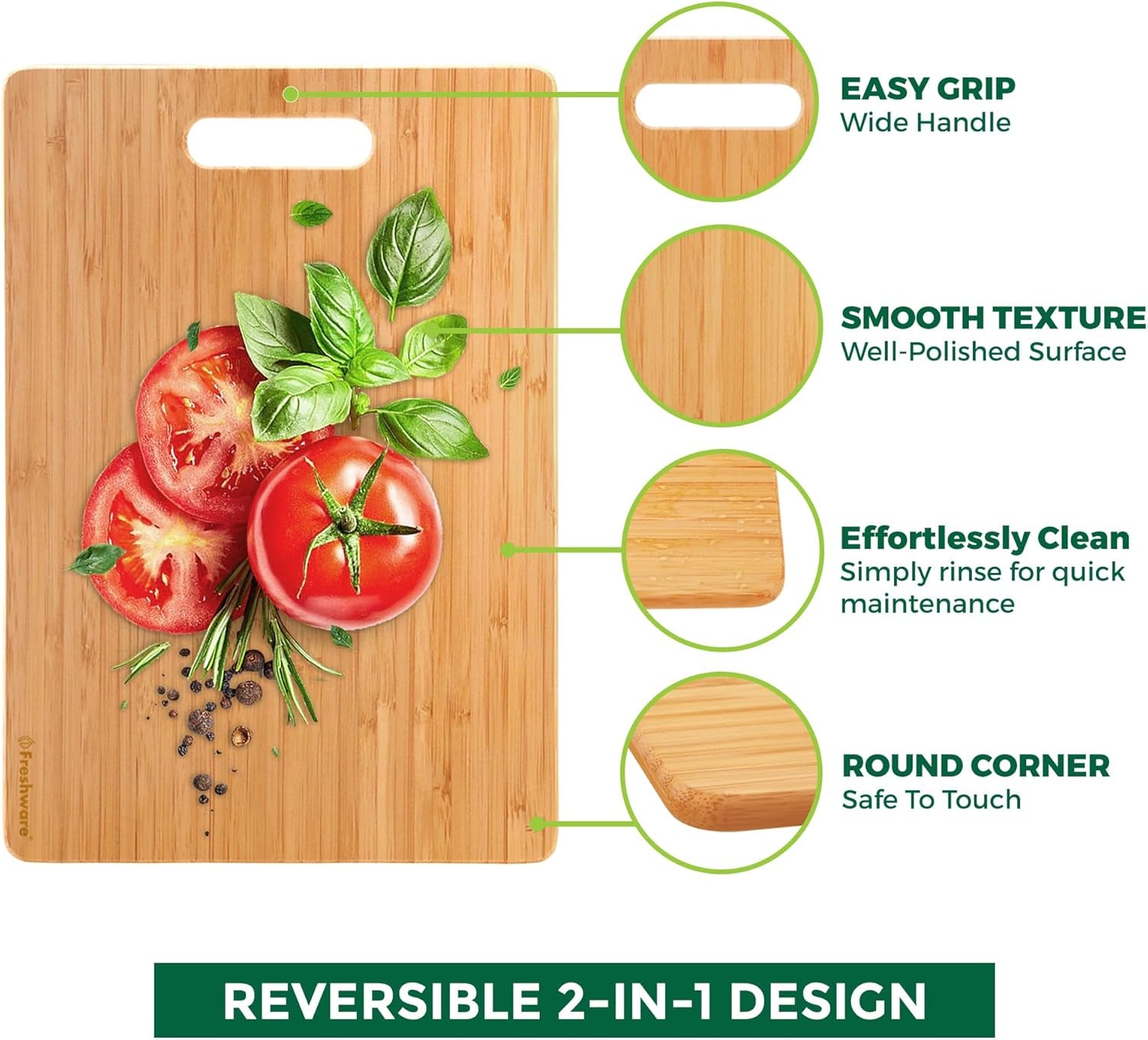 Bamboo Cutting Boards for Kitchen [Set of 3] Wood Cutting Board for Chopping Meat, Vegetables, Fruits, Cheese, Knife Friendly Serving Tray with Handles