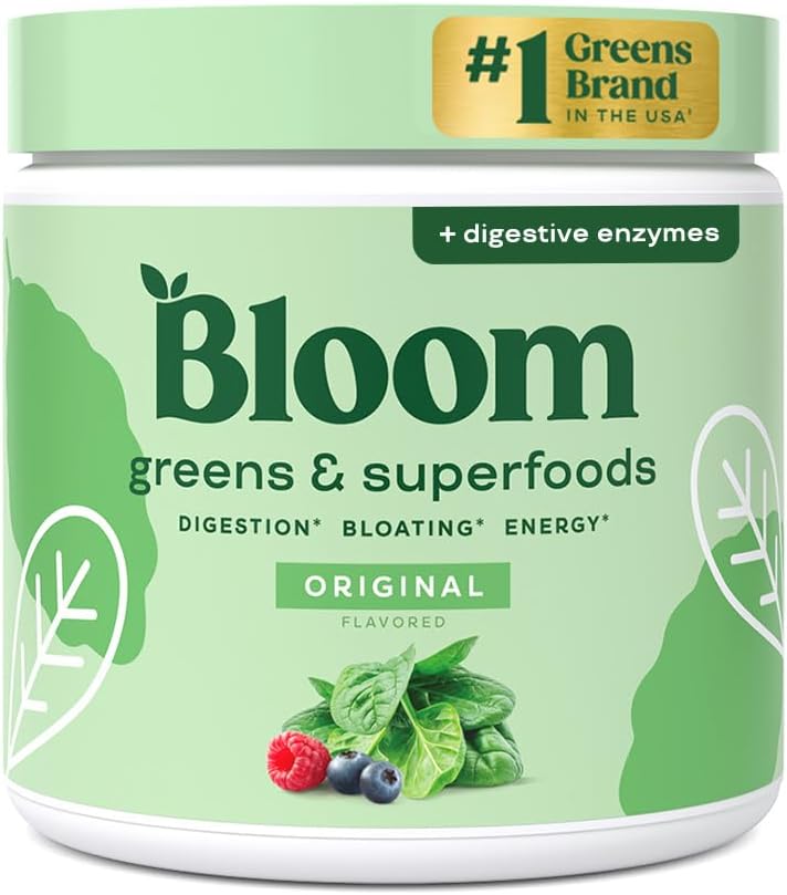 Bloom Nutrition Superfood Greens Powder - Digestive Support, Probiotics, & Beet Root - 30 Servings