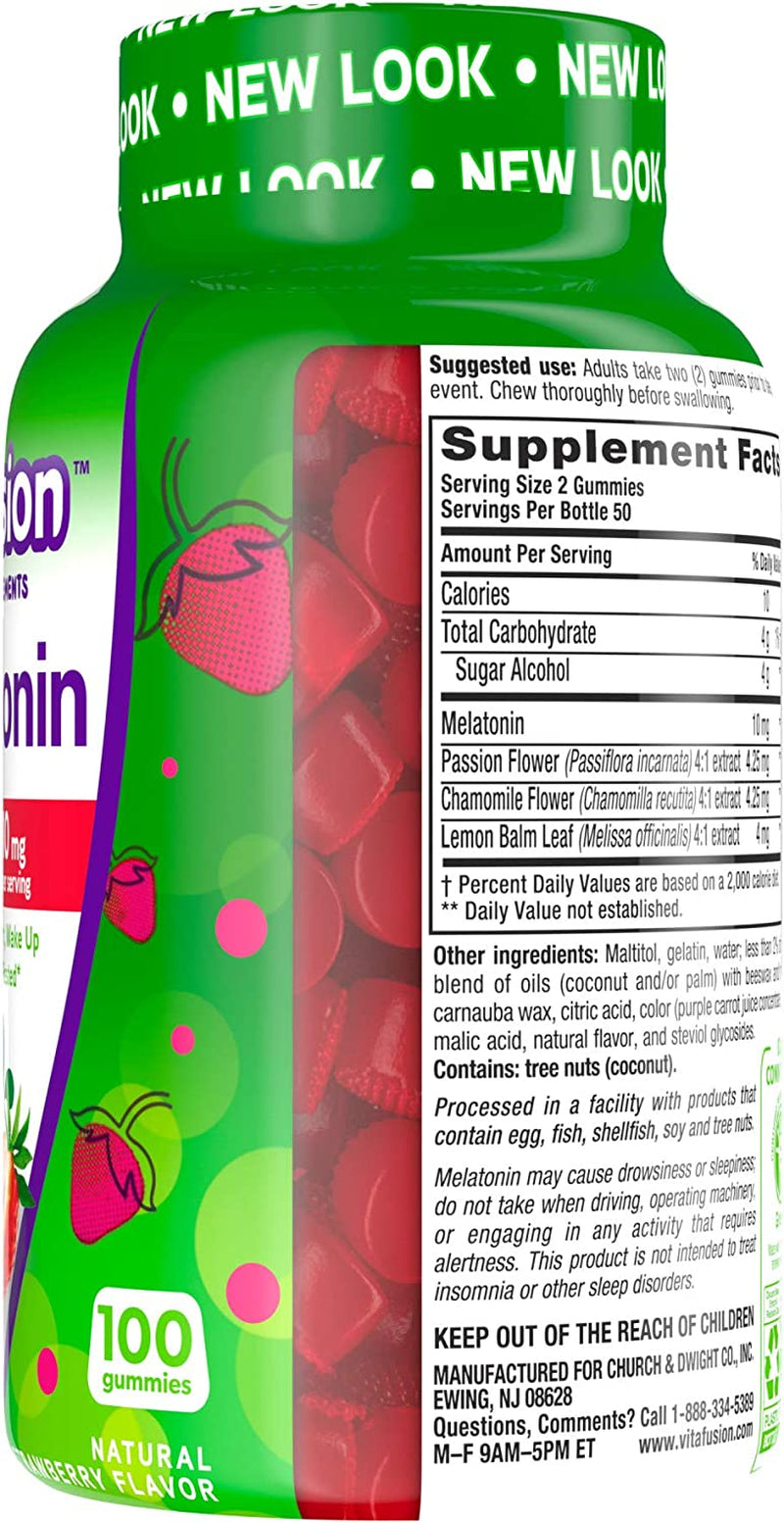 Max Strength Melatonin Gummy Supplements, Strawberry Flavored, 10 Mg Melatonin Sleep Supplements, America’S Number 1 Gummy Vitamin Brand, 50 Day Supply, 100 Count