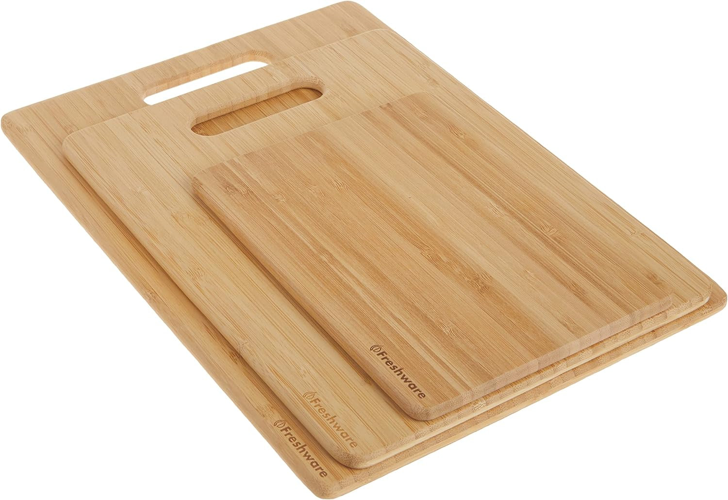 Bamboo Cutting Boards for Kitchen [Set of 3] Wood Cutting Board for Chopping Meat, Vegetables, Fruits, Cheese, Knife Friendly Serving Tray with Handles