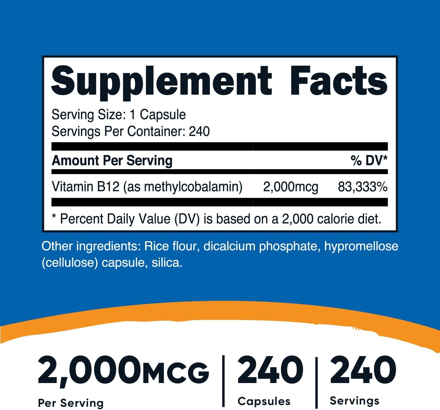 Vitamin B12 (Methylcobalamin) 2000Mcg, 240 Capsules - Vegetarian Caps, Non-Gmo, Gluten Free B12 Supplement