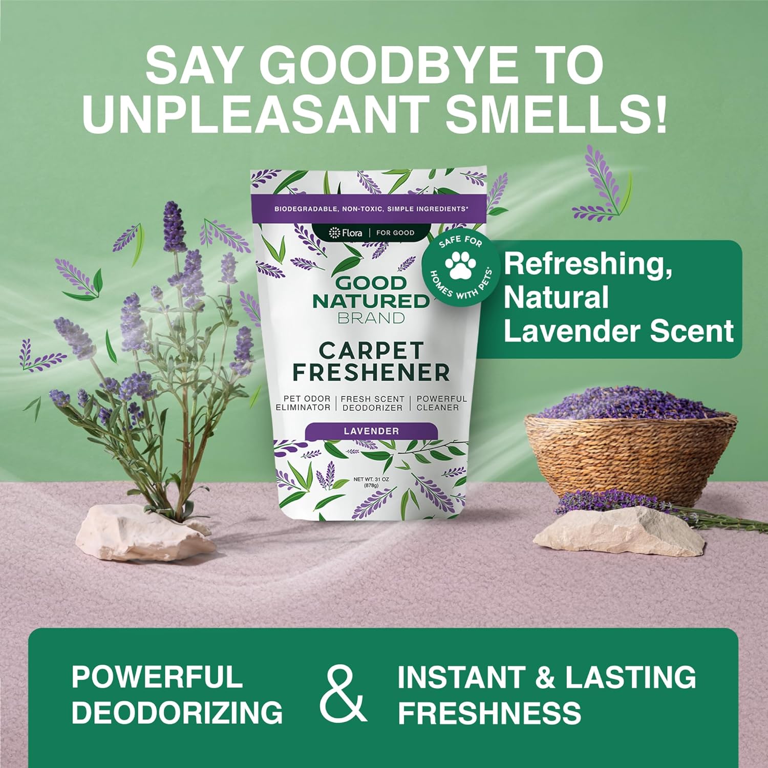 Good Natured Brand - Carpet Freshener & Deodorizer Powder | Lavender - 31 fl oz