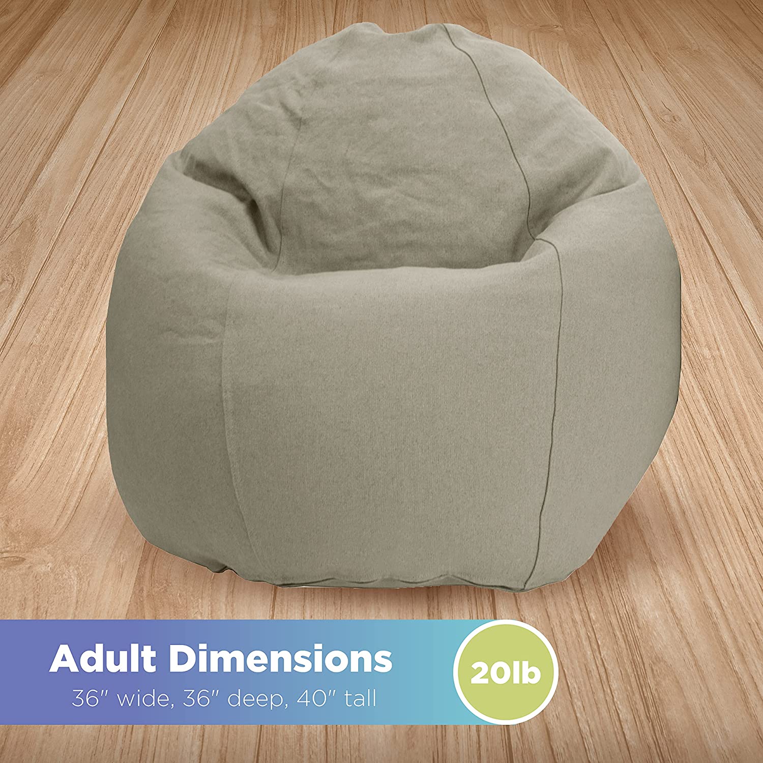 Cotton Comfy Bean Bag Chair | Hemp, 36L x 36W x 40H