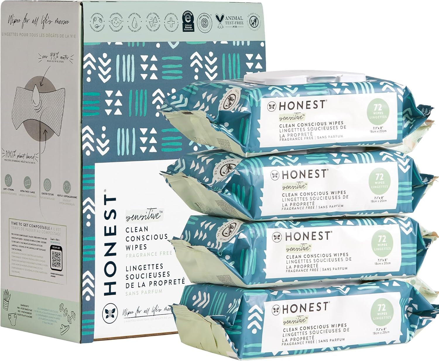 Clean Conscious Unscented Wipes | over 99% Water, Compostable, Plant-Based, Baby Wipes | Hypoallergenic for Sensitive Skin, EWG Verified | Balance Blues, 288 Count