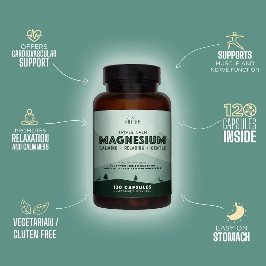 Triple Calm Magnesium 150 Mg - 120 Capsules – Magnesium Complex Compound Supplement with Magnesium Glycinate, Malate, and Taurate. Calming Blend for Promoting Rest and Relaxation.