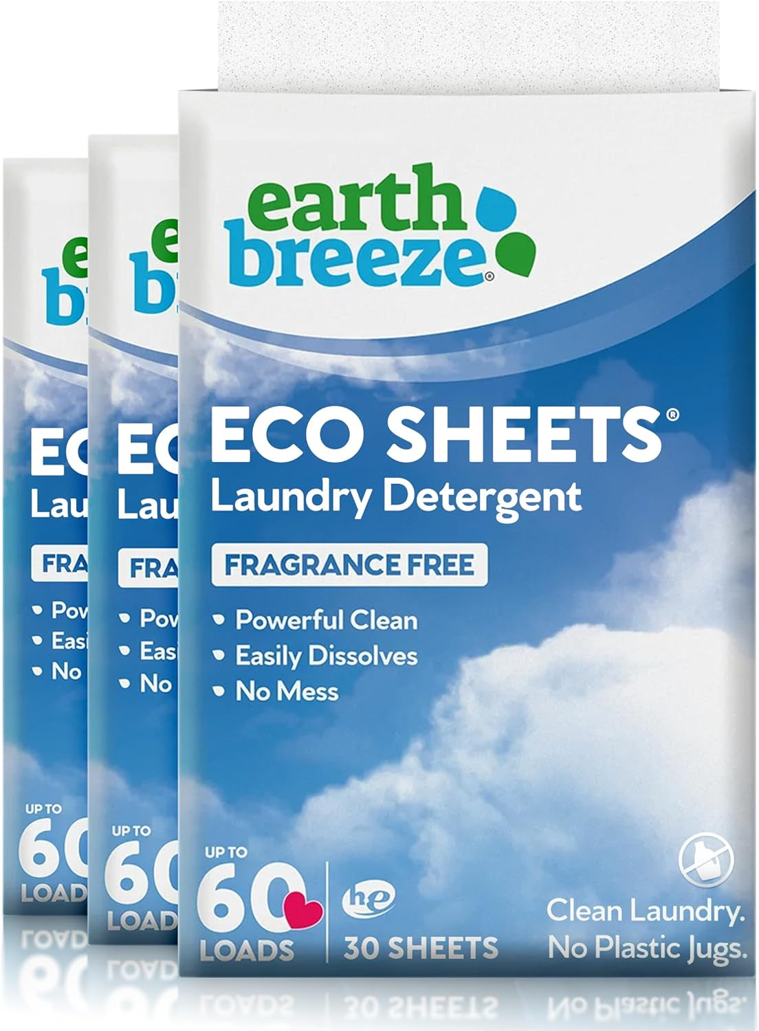 Laundry Detergent Sheets - 90 Detergent Sheets (3 Pack) - 30 Sheets per Pack - 180 Loads - Concentrated Liquidless Laundry Soap - No Plastic Jug - Fragrance-Free