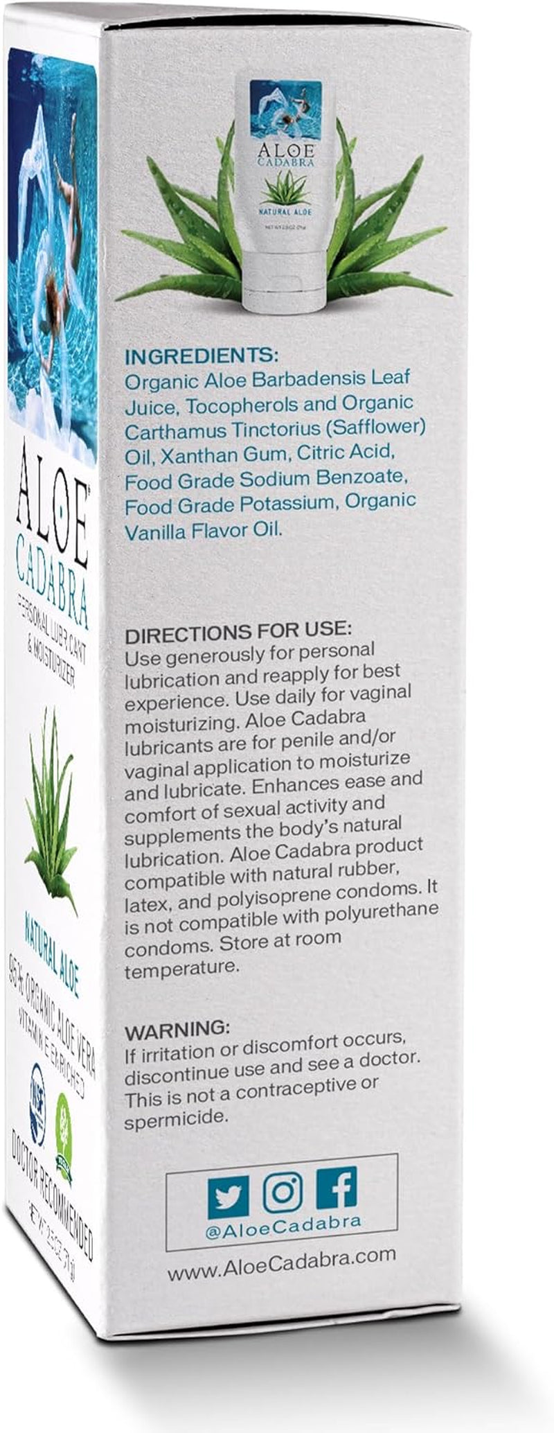 Natural Water Based Personal Lubricant and Vaginal Moisturizer, Organic Aloe Lube for Men, Women and Couples, Non-Staining, Ph Balanced (Unscented 2.5 Ounces, 1 Pack)