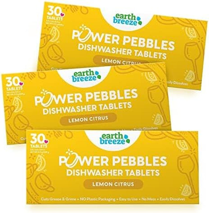 Power Pebbles Dishwasher Tablets - 30 Dishwasher Tablets (3 Pack) - a Total of 90 Tablets/Loads - Cuts Grease and Grime - Easy to Use - Lemon Citrus