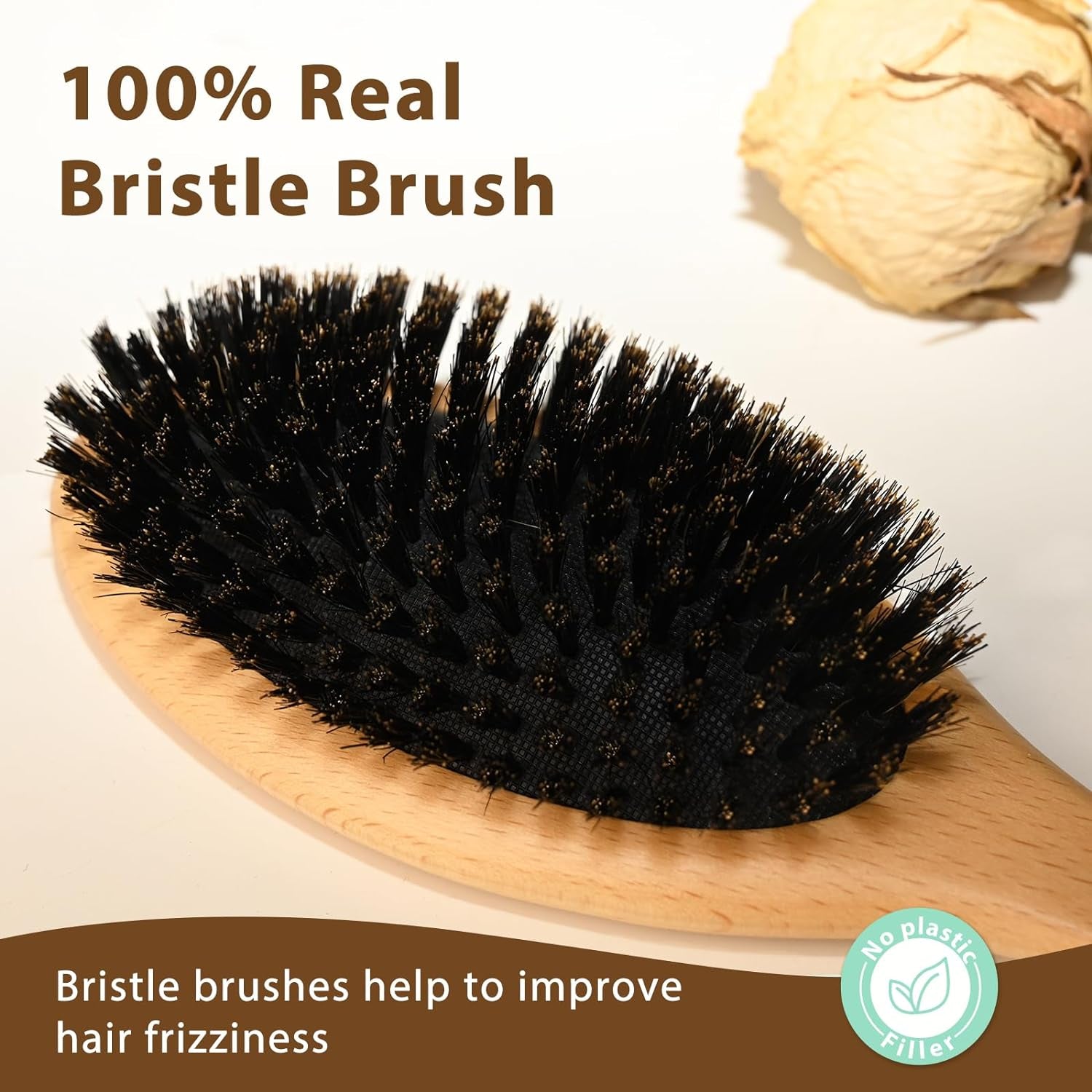 Boar Bristle Hair Brush for Women Men Kid, Soft Natural Bristles Brush for Thin and Fine Hair, Restore Shine and Texture, Set Includes Bamboo Comb and 3 Hair Ties