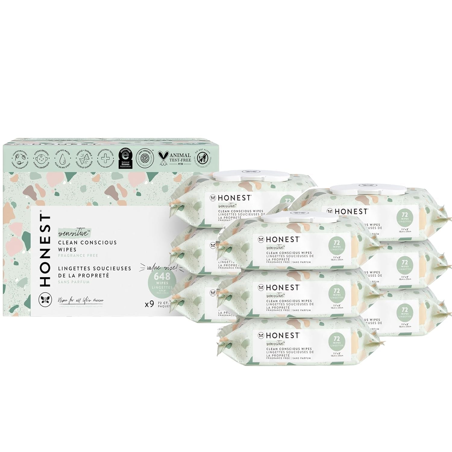 Clean Conscious Unscented Wipes | over 99% Water, Compostable, Plant-Based, Baby Wipes | Hypoallergenic for Sensitive Skin, EWG Verified | Geo Mood, 648 Count