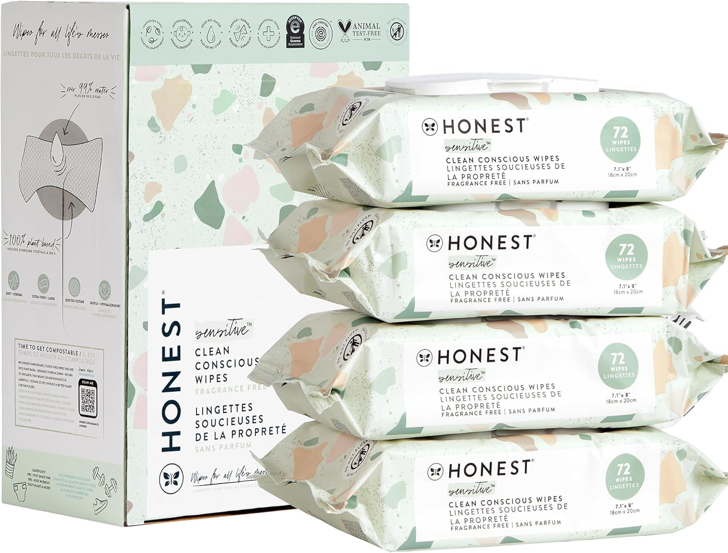 Clean Conscious Unscented Wipes | over 99% Water, Compostable, Plant-Based, Baby Wipes | Hypoallergenic for Sensitive Skin, EWG Verified | Geo Mood, 288 Count