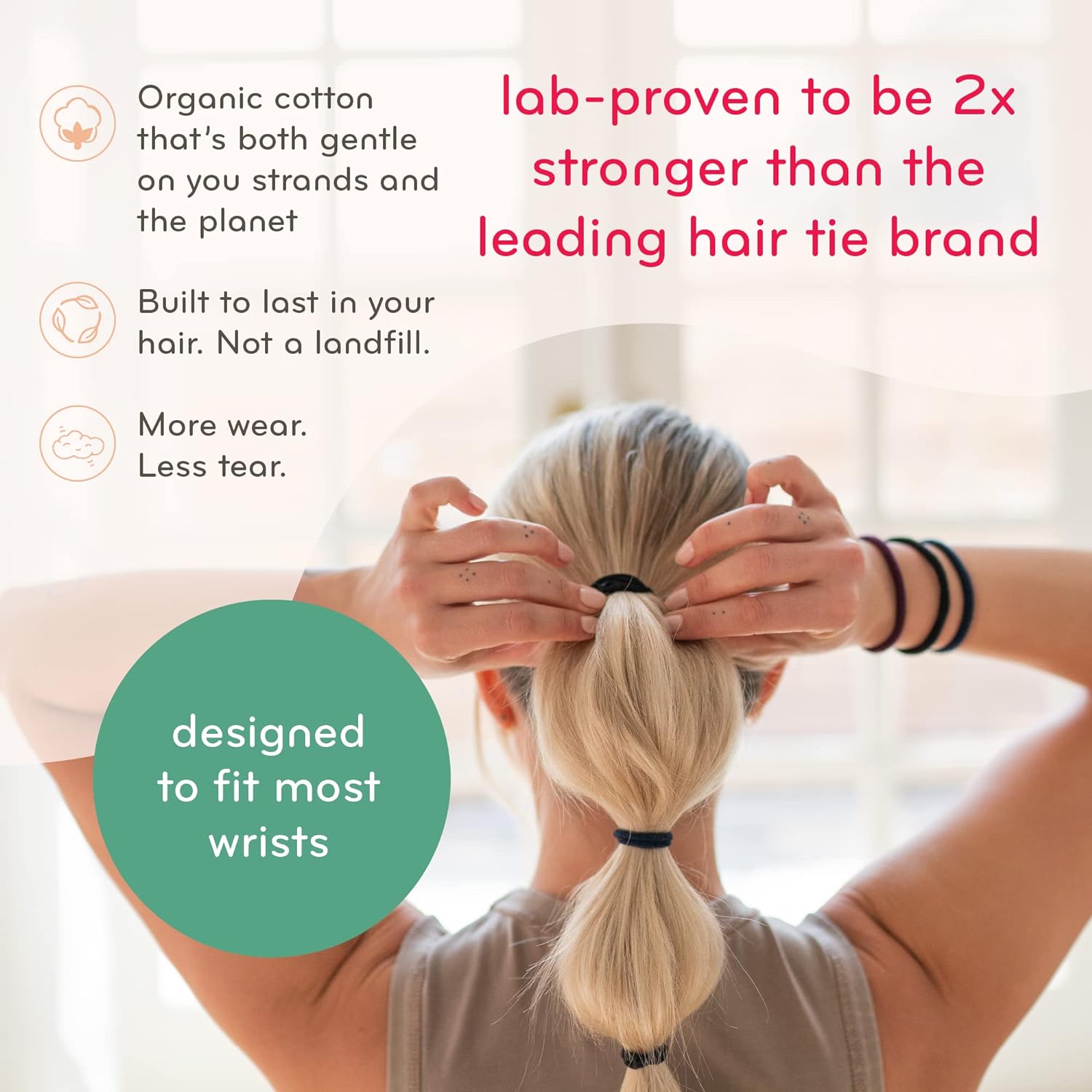 KOOSHOO Organic Cotton Hair Ties - No-Damage, Plant-Based, 8ct for All Ages