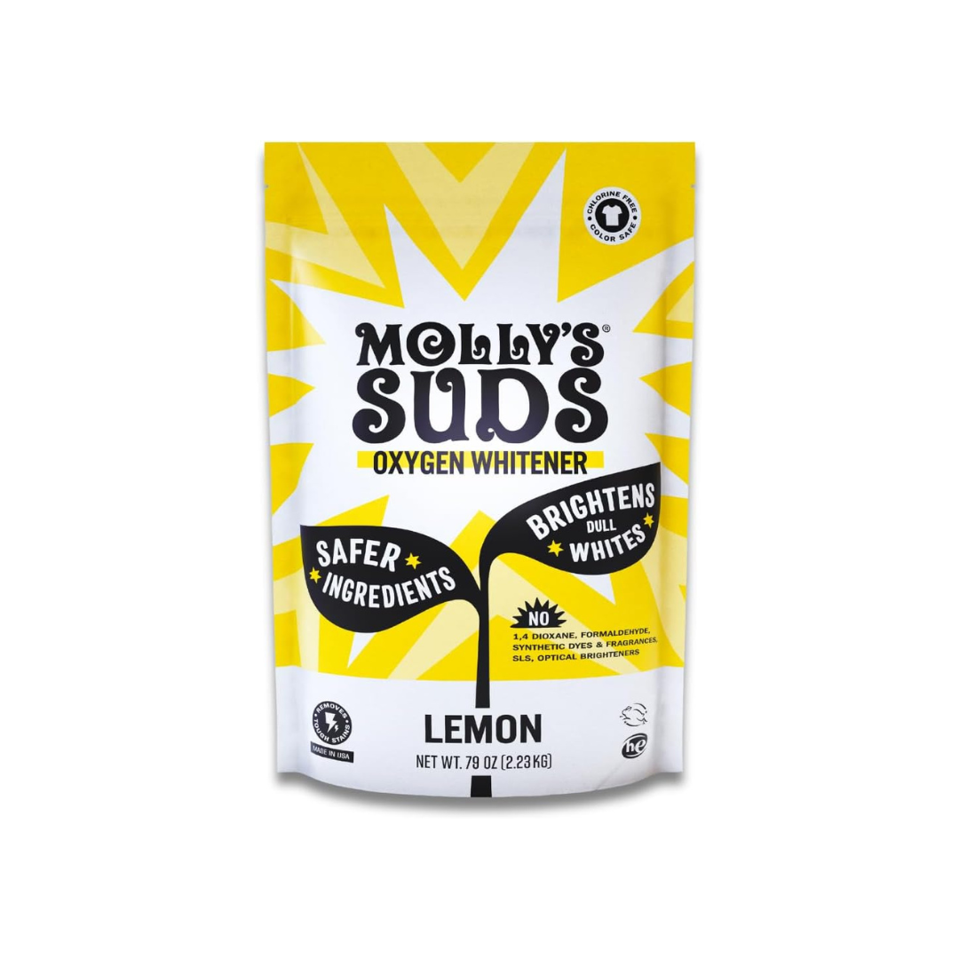 Molly's Suds Oxygen Whitener - Powerful Stain Remover, Chlorine-Free, Pure Lemon Oil - 79oz