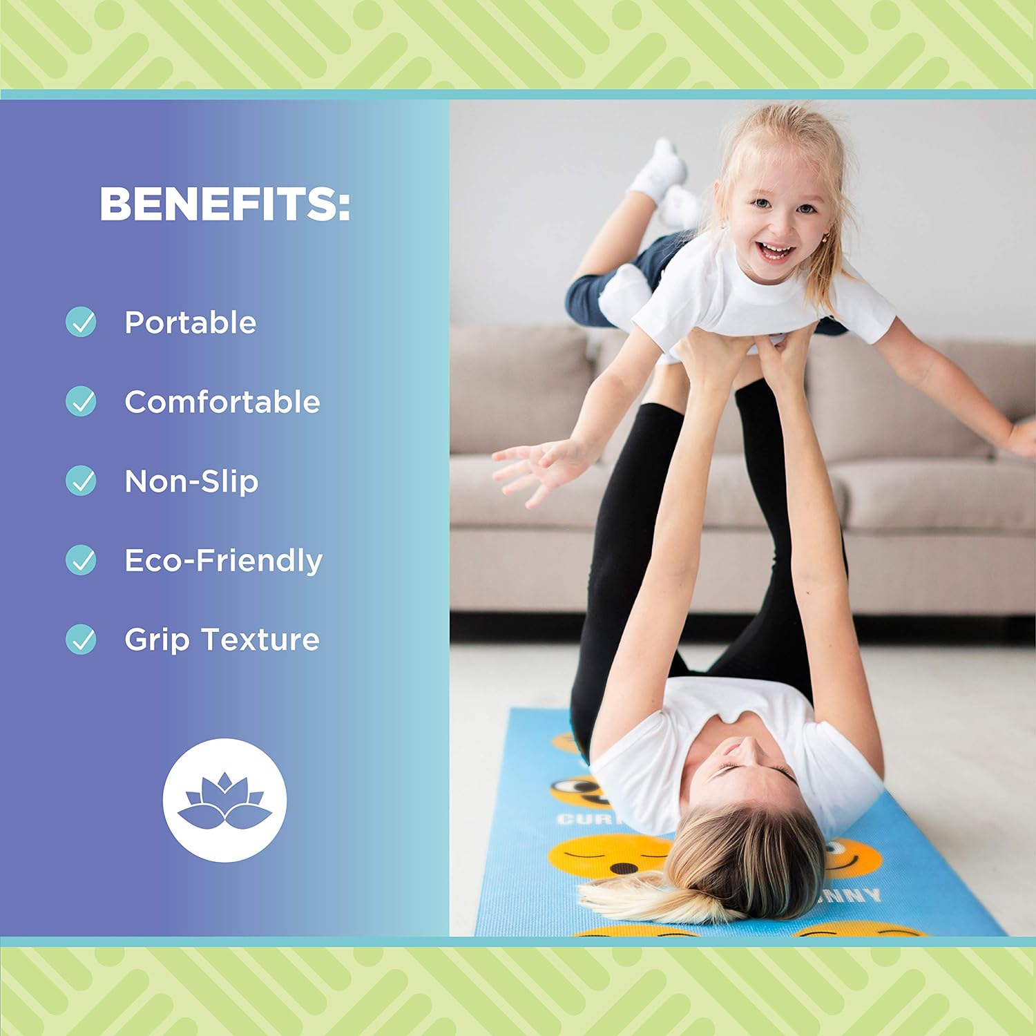 Kids Sticky Yoga Mat | Eco-Friendly, Fun Designs, 1/8 x 24 x 60