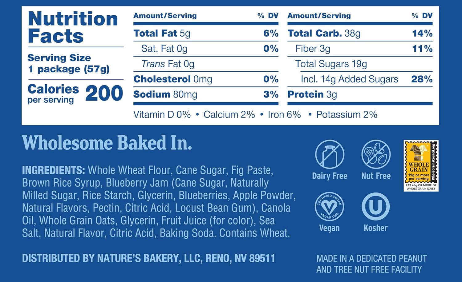 Nature's Bakery Whole Wheat Fig Bars - Real Blueberry, Vegan, Non-GMO - 12 Twin Packs