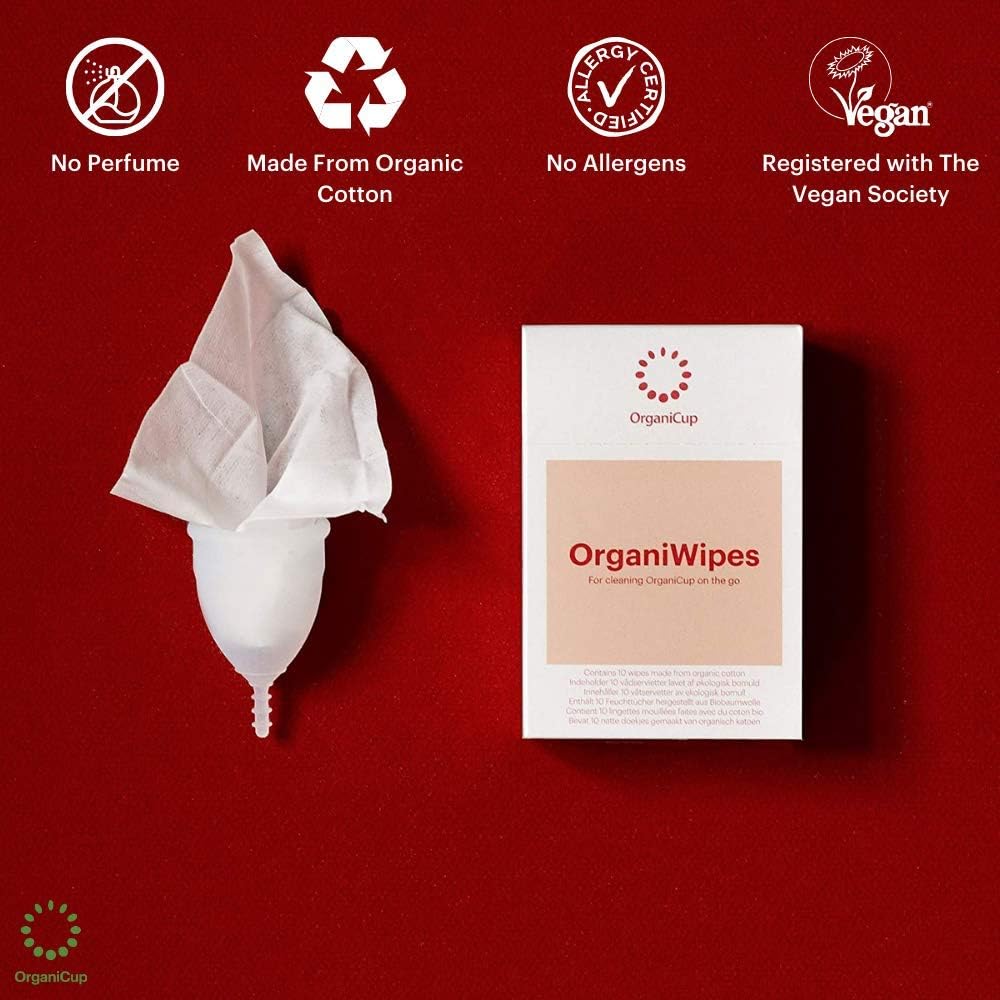 OrganiWipes Menstrual Cup Wipes - Organic Cotton, Vegan, Biodegradable - 10 Individually Wrapped