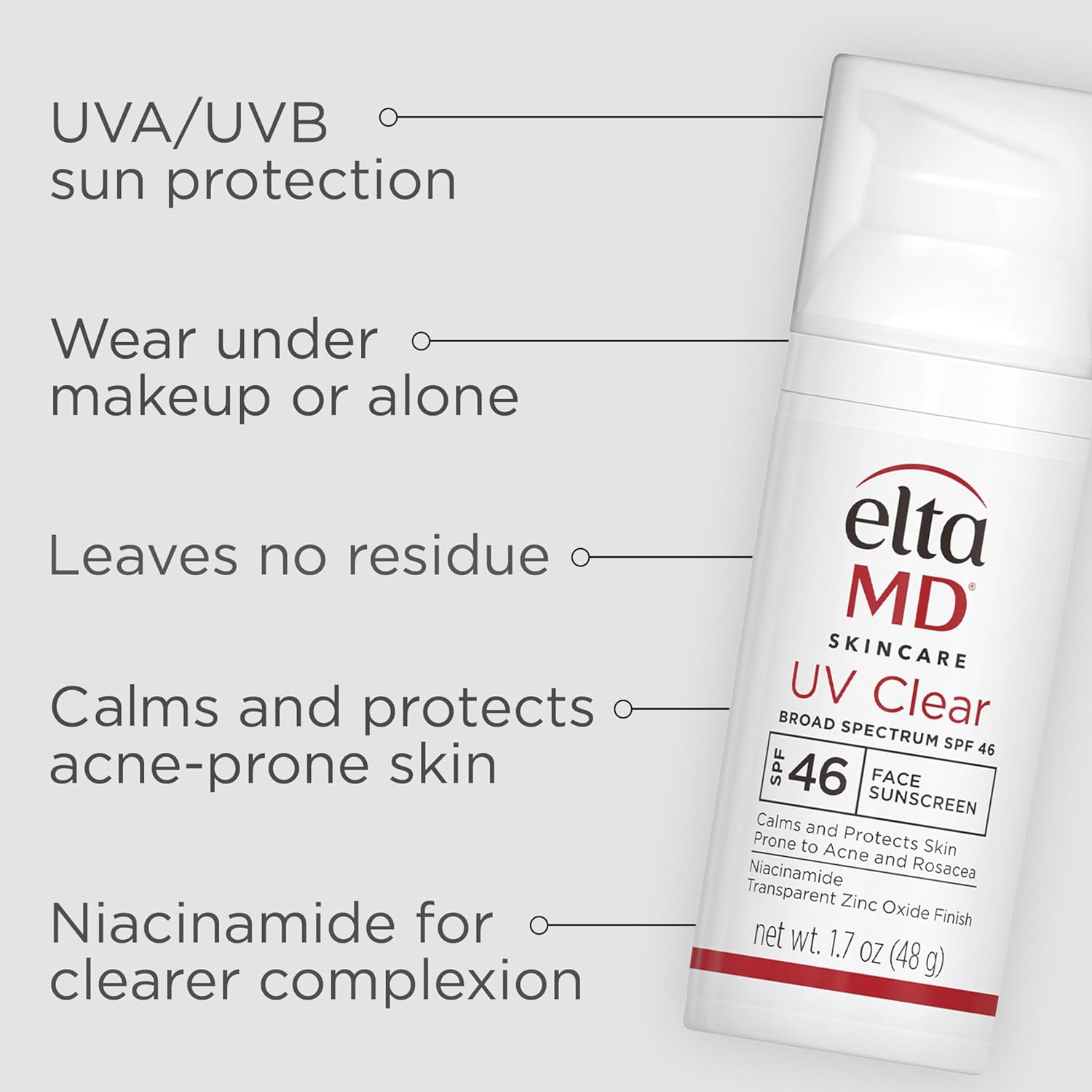 EltaMD UV Clear Face Sunscreen SPF 46 - Oil-Free, Zinc Oxide, Dermatologist Recommended - 1.7oz