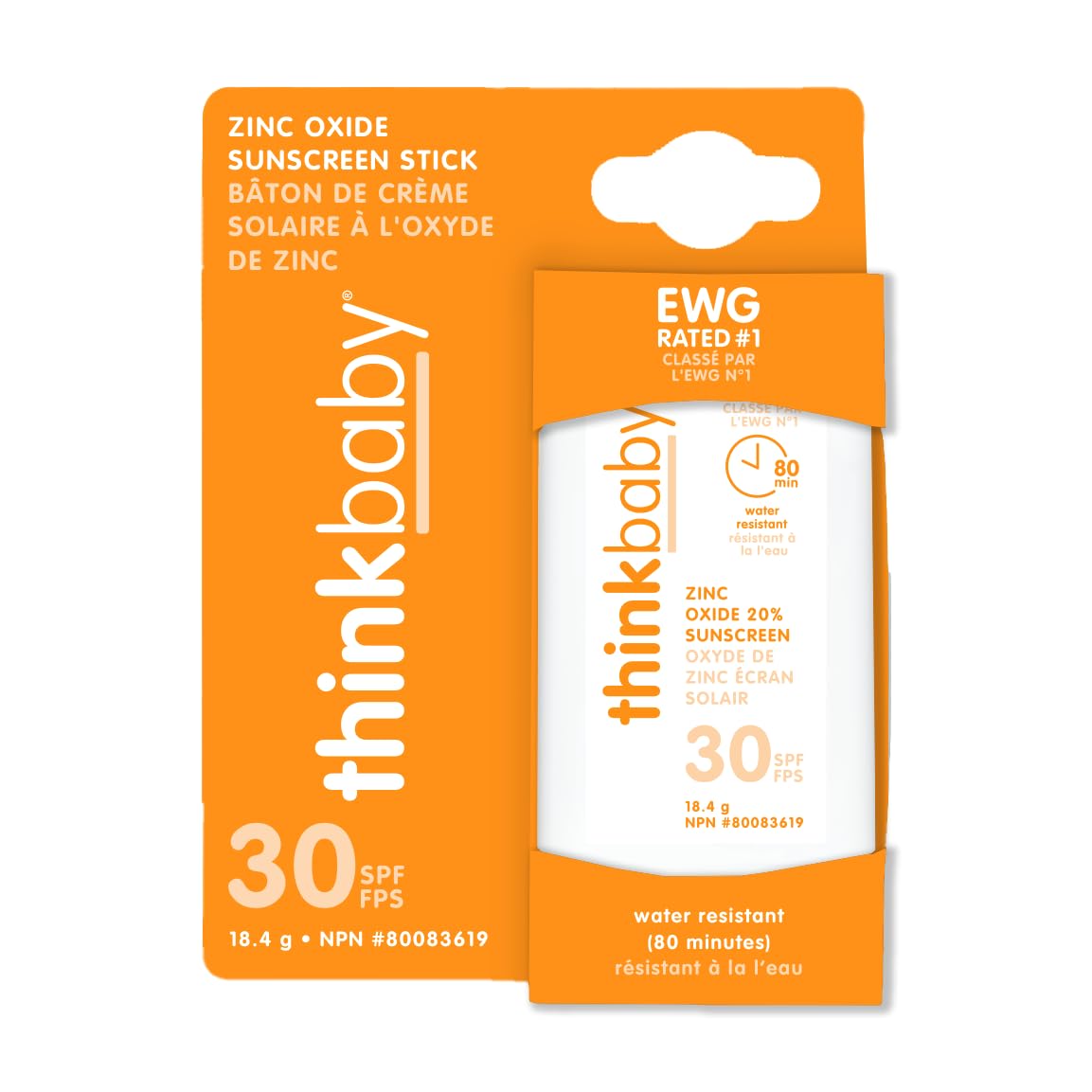 Thinkbaby SPF 30 Sunscreen Stick - Natural Mineral Protection, Water Resistant for All - 0.64oz