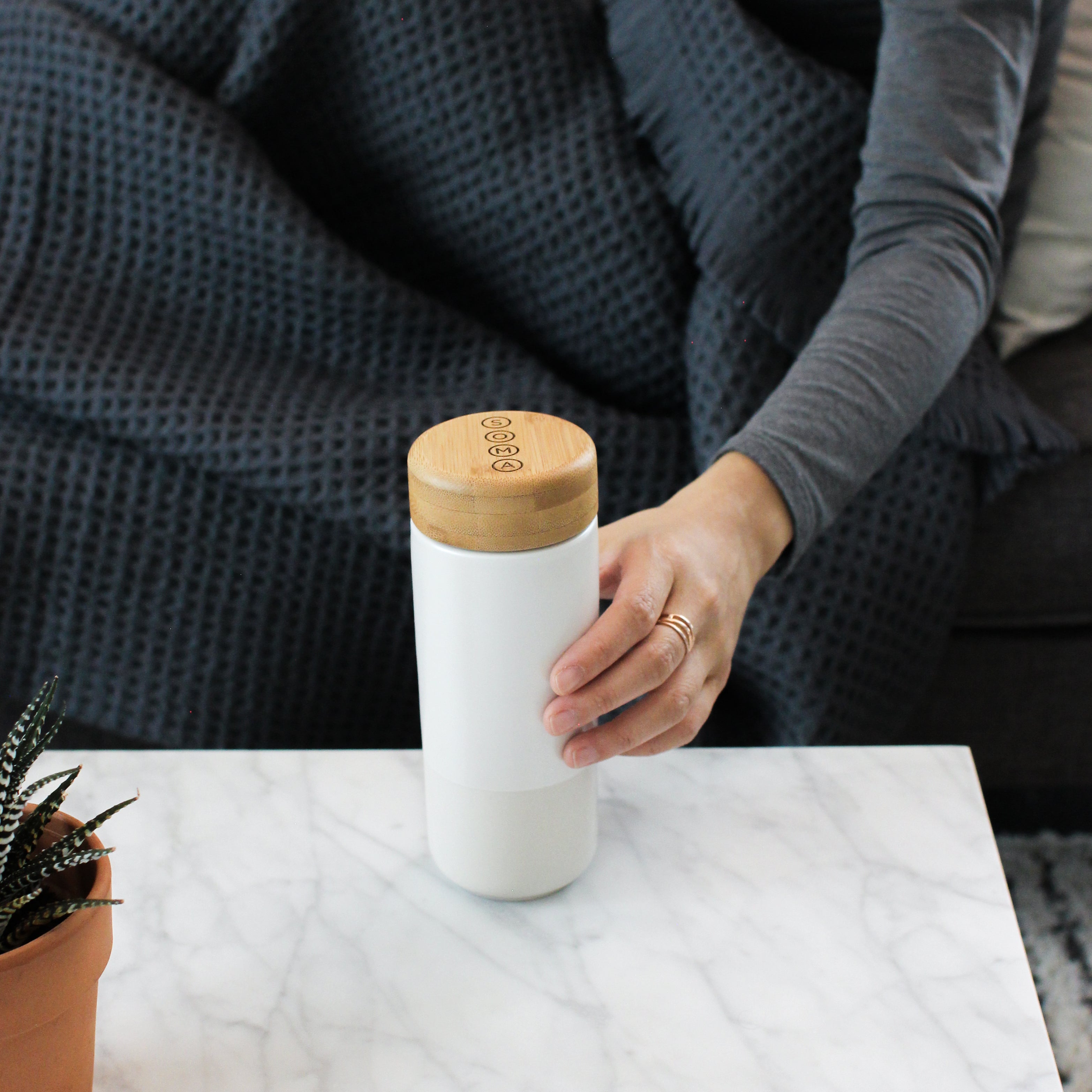 Insulated Ceramic Mug | 12oz, Bamboo Lid, Double-Walled