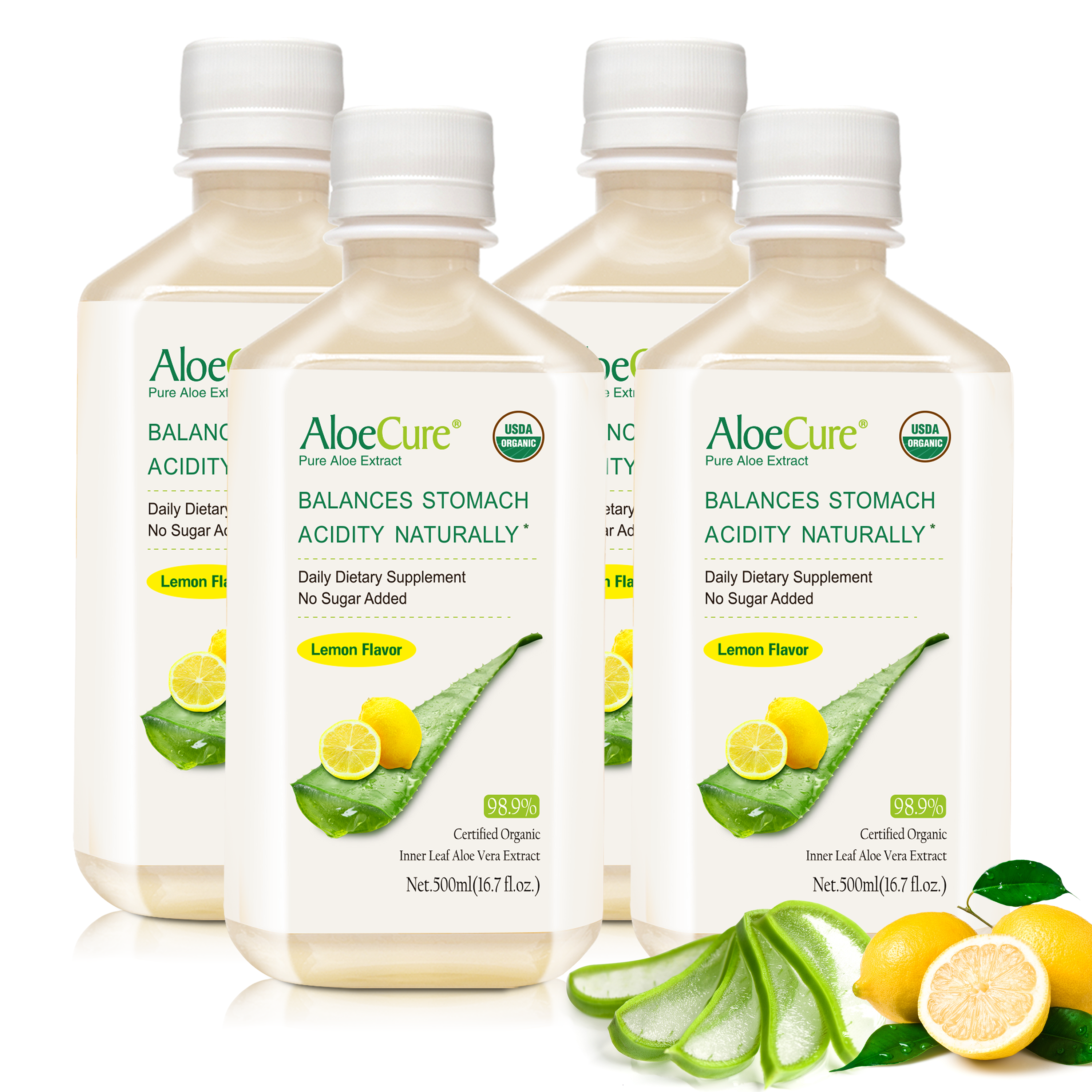 Pure Aloe Vera Juice Lemon Flavor - USDA Certified Organic