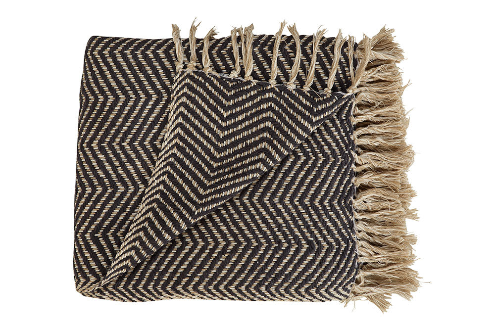 Kaya Chevron Throw Blanket - Black & Cream - 50x70 Inches