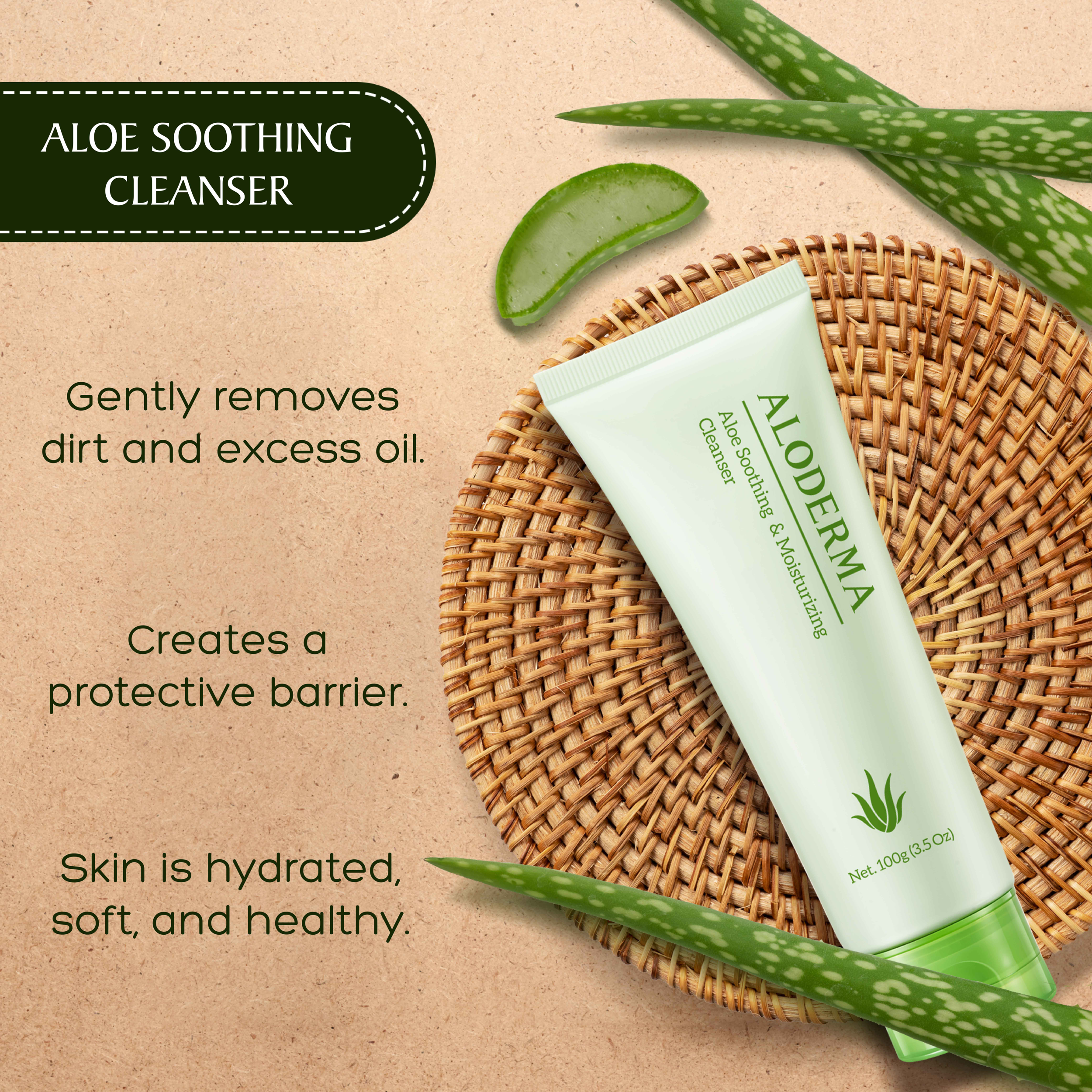 Face Wash | Gentle & Nourishing, 76% Organic Aloe Vera, 3.5oz