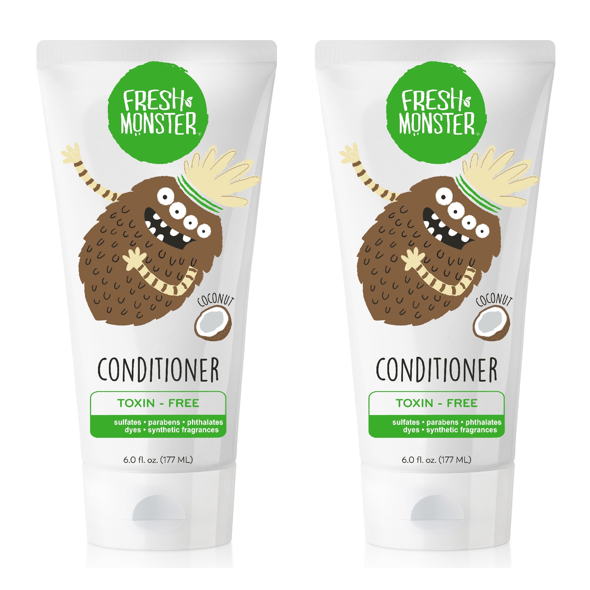 Fresh Monster Kids Shampoo & Body Wash - Toxin-Free, Hypoallergenic, Coconut - 2 Pack, 6oz Each