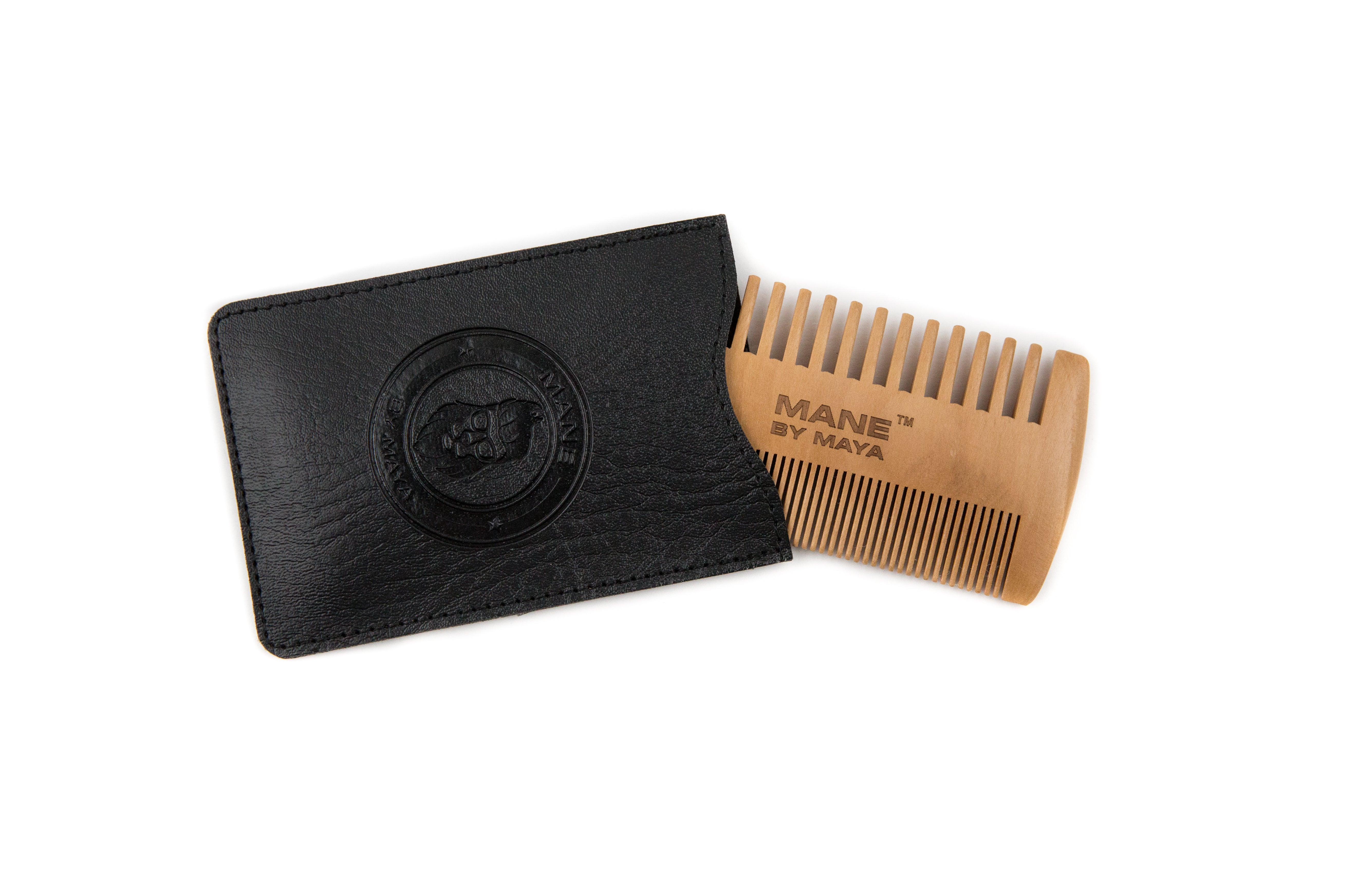 Beard Wooden Comb | Dual-Sided, Pear Wood, Pocket-Size with Leather Case