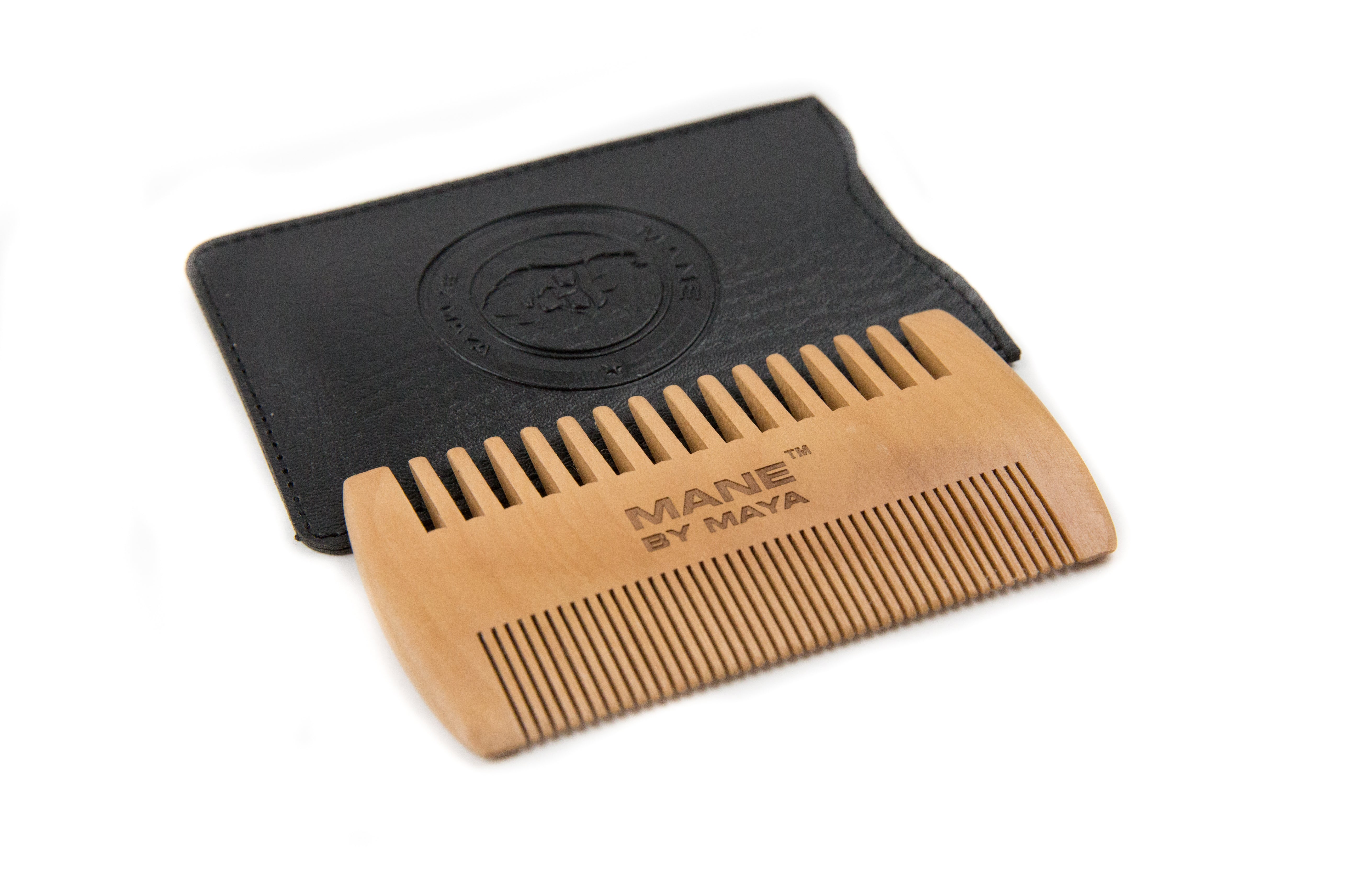 Beard Wooden Comb | Dual-Sided, Pear Wood, Pocket-Size with Leather Case