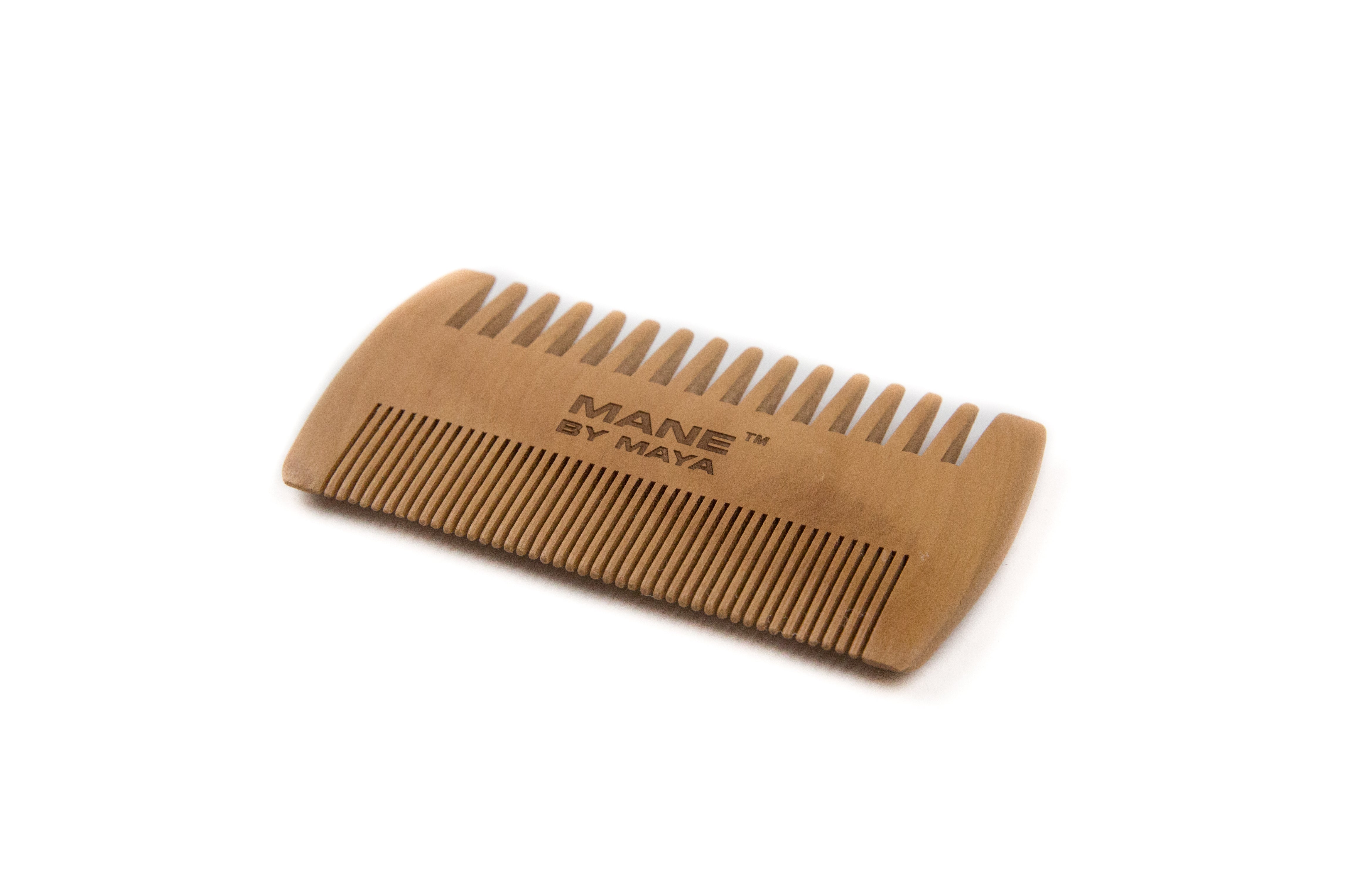 Beard Wooden Comb | Dual-Sided, Pear Wood, Pocket-Size with Leather Case