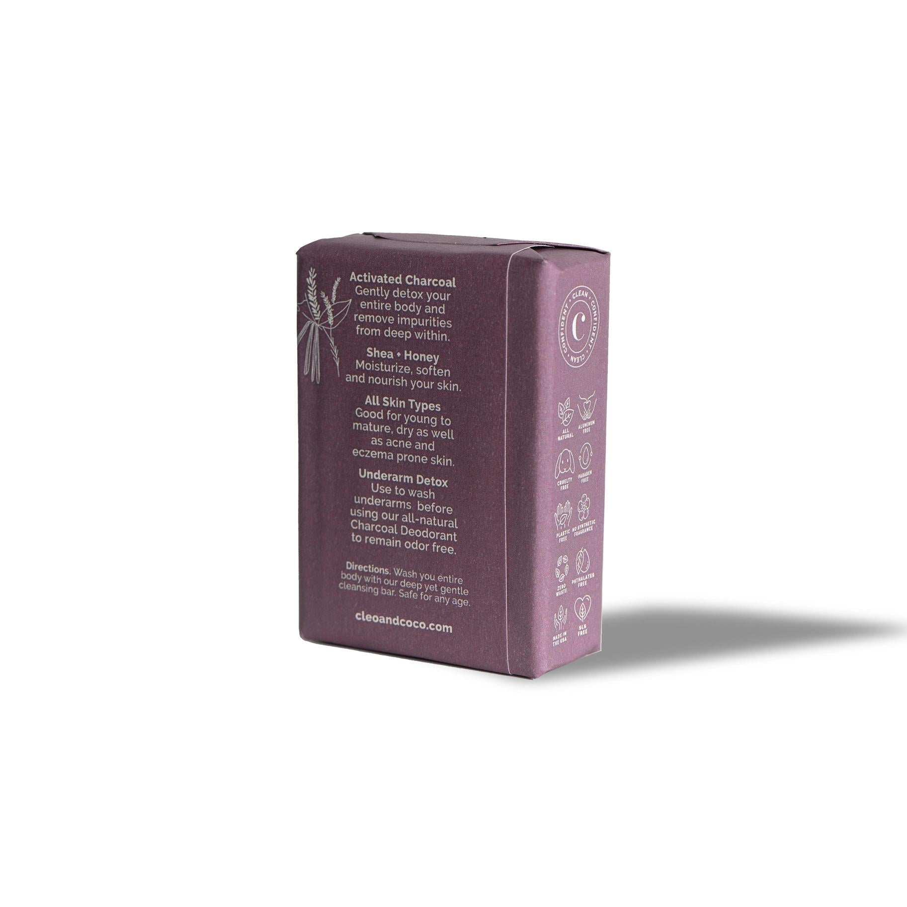 Cleo & Coco Charcoal Body Wash Bar - Detoxifying, Lavender Vanilla, For All Skin Types - 4.5oz