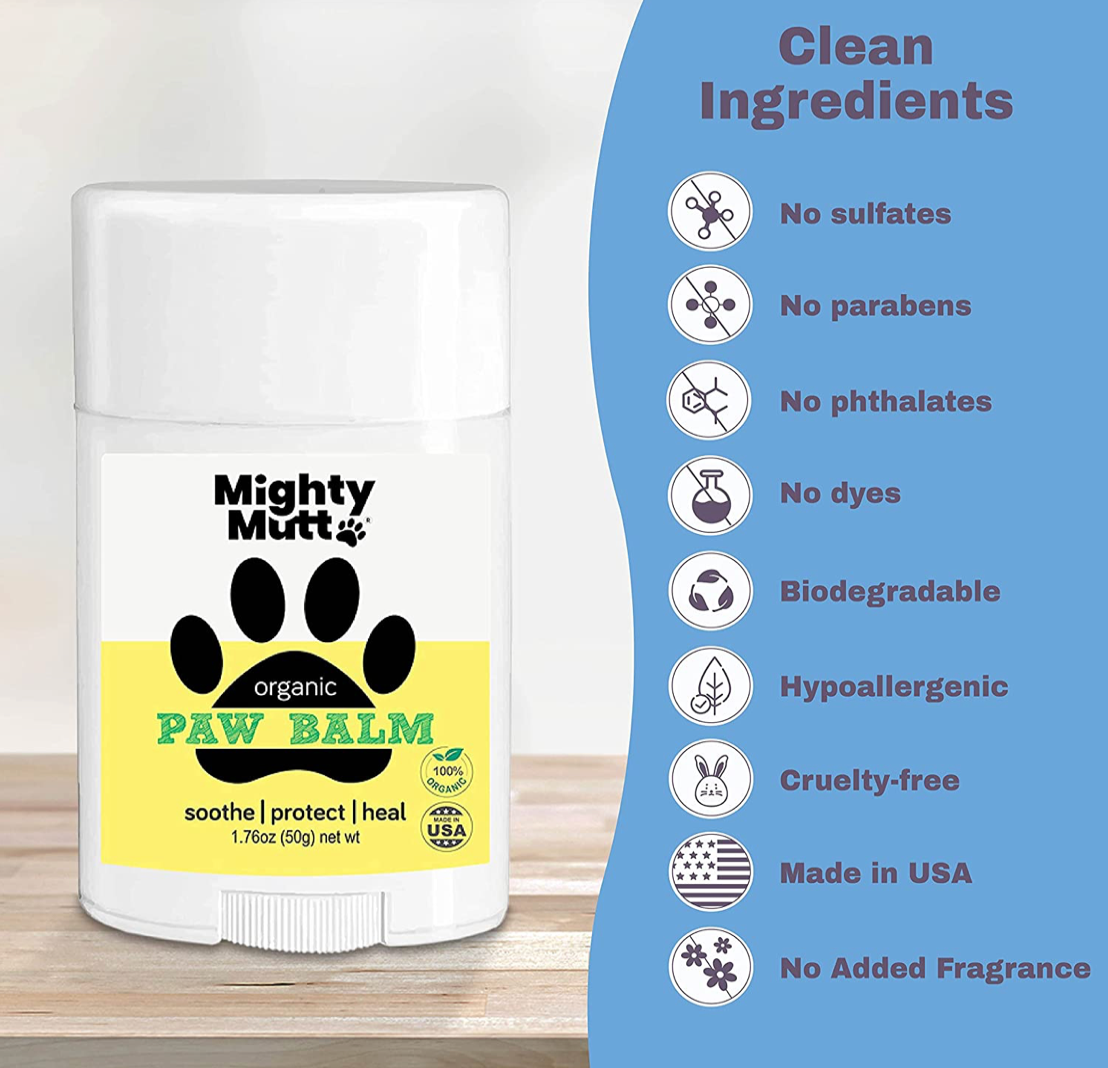 Mighty Mutt Dog Paw Balm - Moisturizing, Hypoallergenic Formula, Organic Ingredients - 1.76 oz