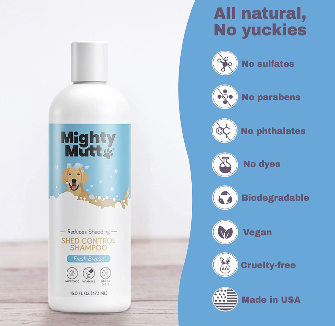 Mighty Mutt Shed Control Shampoo - Reduces Shedding, Hypoallergenic & Natural Ingredients - 16 fl oz