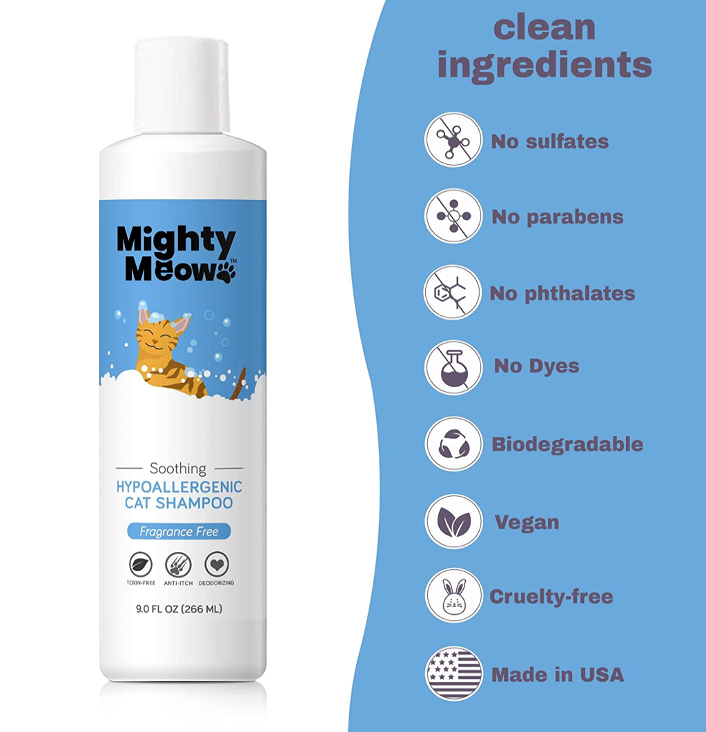 Mighty Meow Cat Shampoo - Gentle Anti-Itch & Deodorizing, Hypoallergenic Formula - 9 fl oz