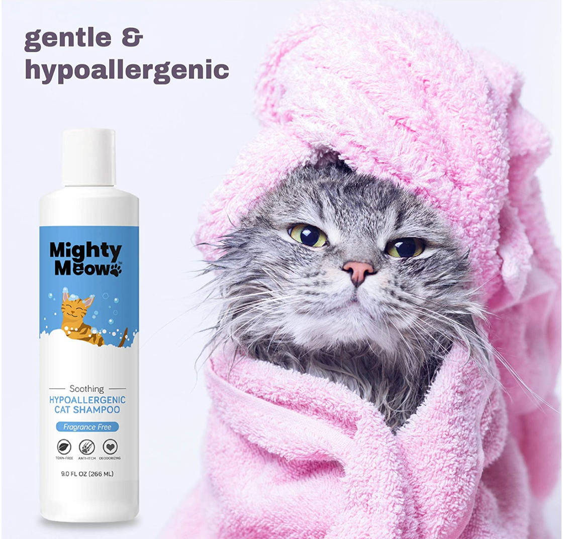 Mighty Meow Cat Shampoo - Gentle Anti-Itch & Deodorizing, Hypoallergenic Formula - 9 fl oz