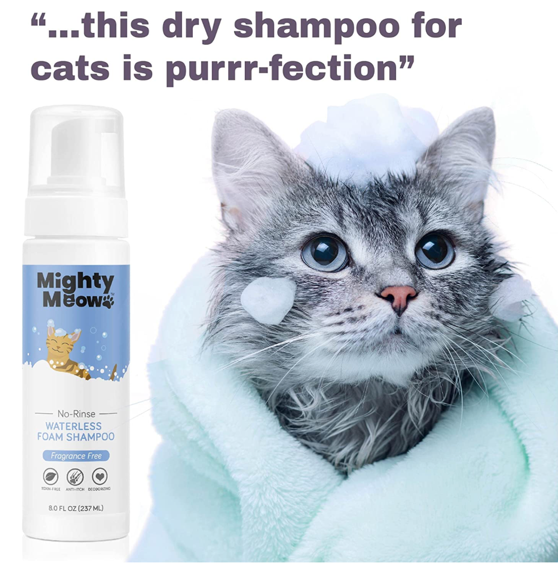 Mighty Meow Waterless Foam Cat Shampoo - Gentle, Anti-Itch, Hypoallergenic - 8 fl oz