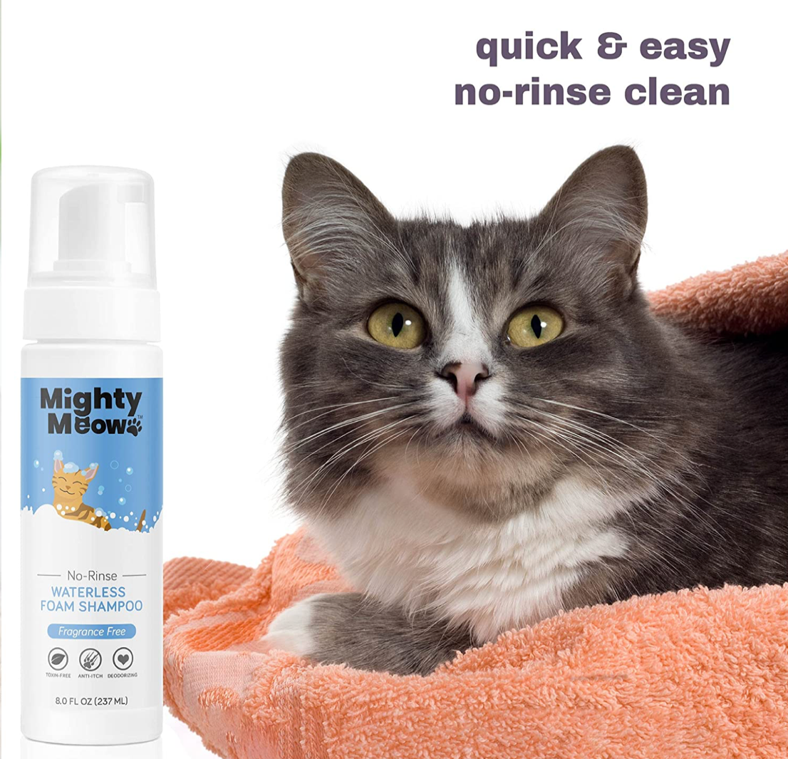 Mighty Meow Waterless Foam Cat Shampoo - Gentle, Anti-Itch, Hypoallergenic - 8 fl oz