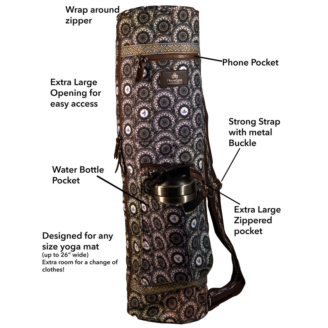 Shine Natural Yoga Mat Bag | 100% Cotton, Large Capacity, Multiple Pockets