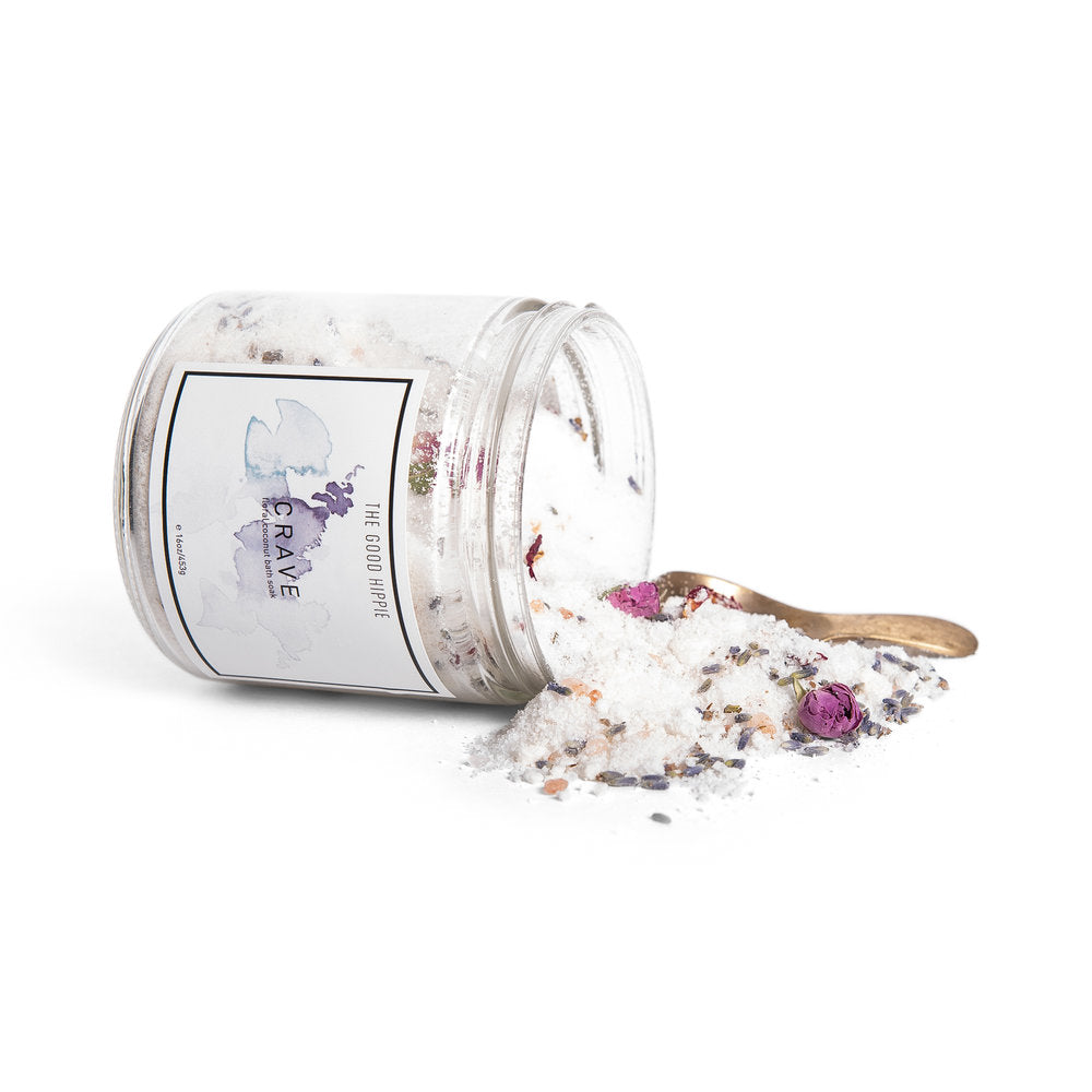 Crave Coconut Floral Bath Soak | 16 oz Reusable Glass Bottle